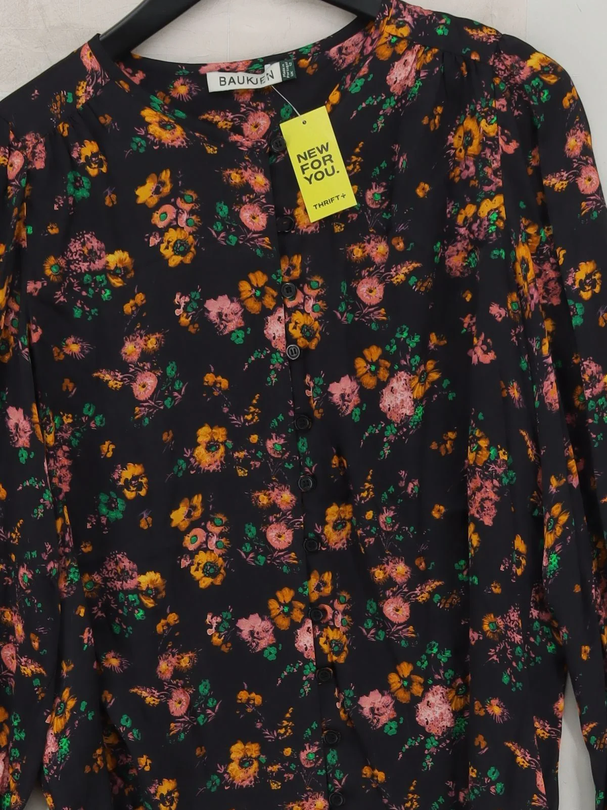 Baukjen Women's Blouse M Black Floral 100% Viscose Long Sleeve Round Neck Basic - Image 3