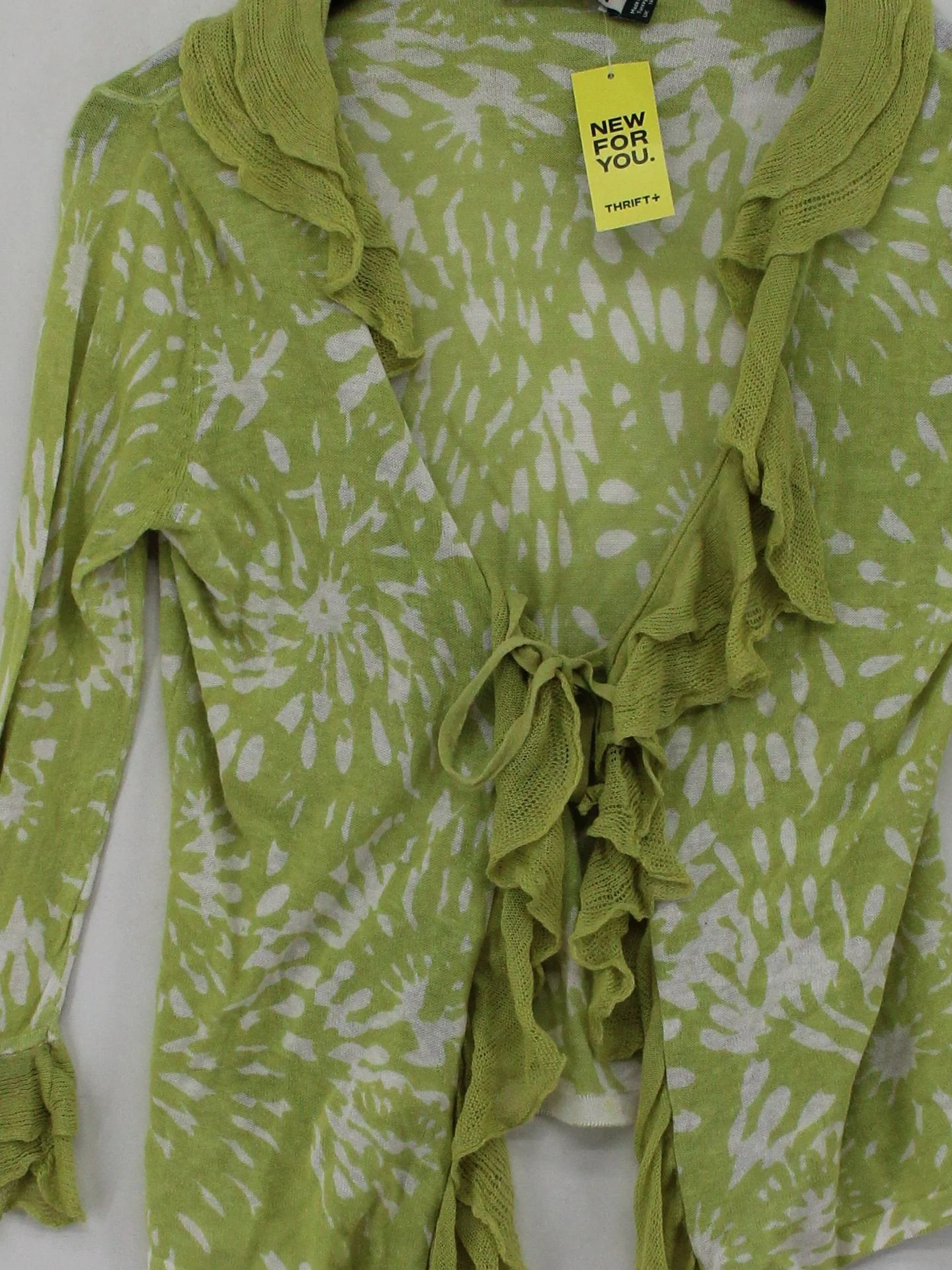Baukjen Women's Cardigan UK 14 Green Graphic Linen with Cotton V-Neck Cardigan - Image 3