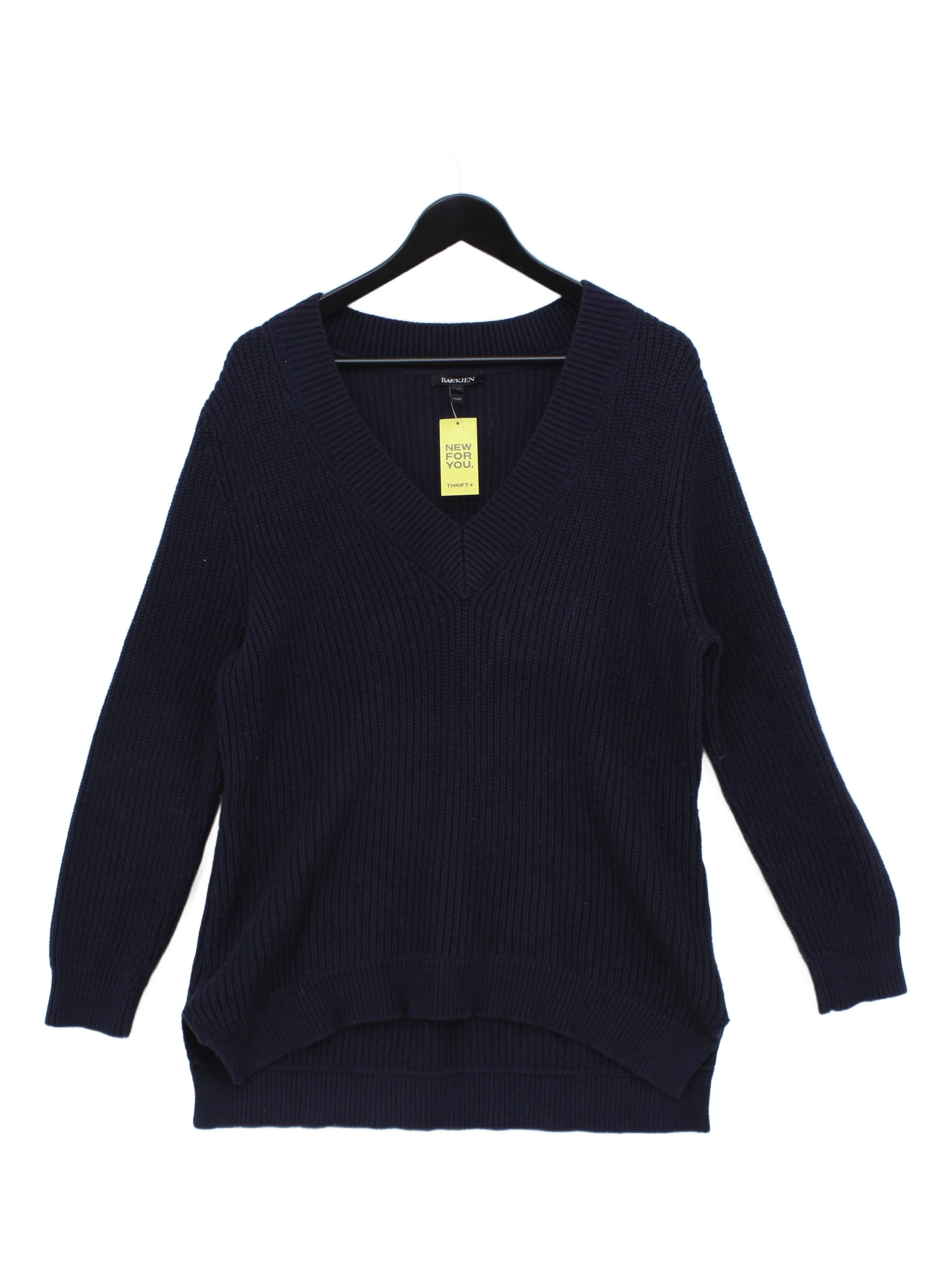 Baukjen Women's Jumper UK 12 Blue Cotton with Nylon V-Neck Pullover