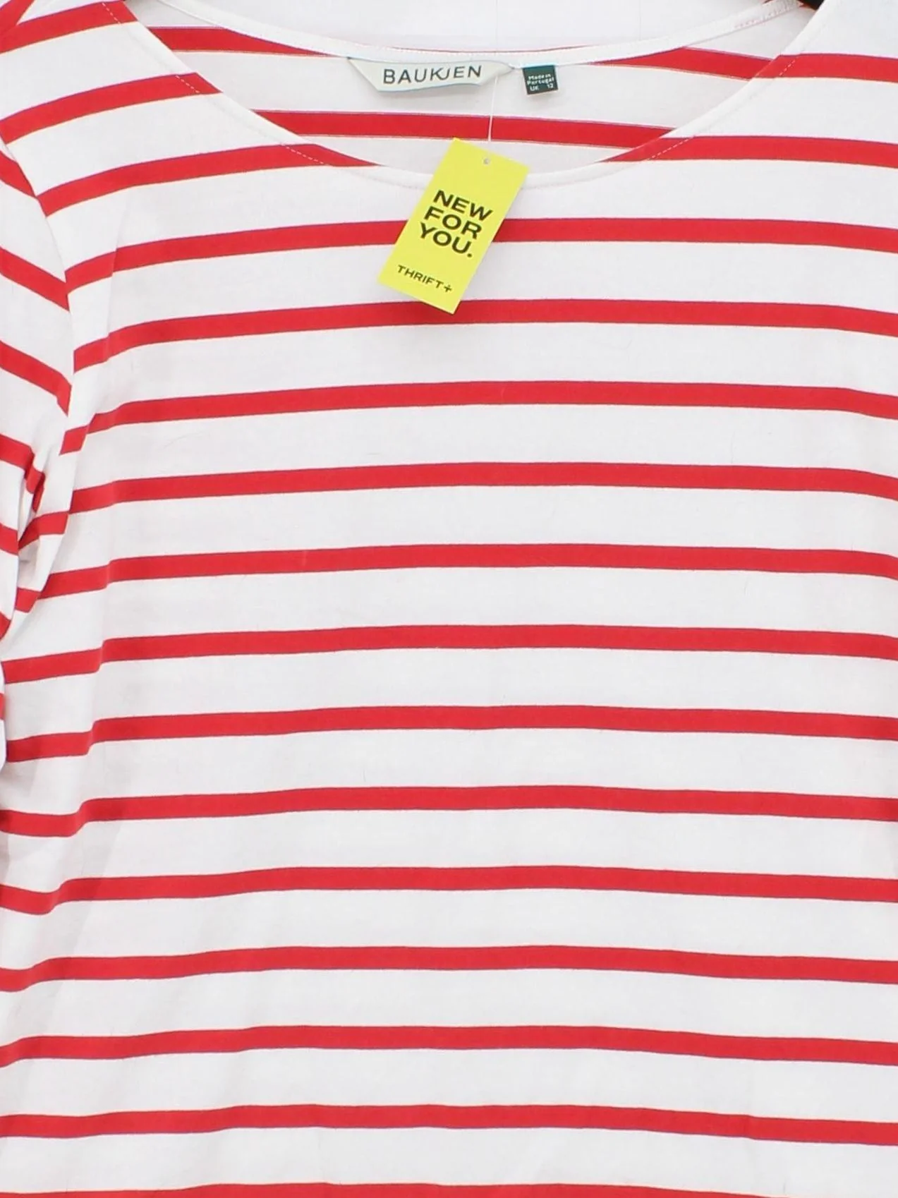 Baukjen Women's T-Shirt M Red Striped 100% Cotton Short Sleeve Round Neck Basic - Image 3