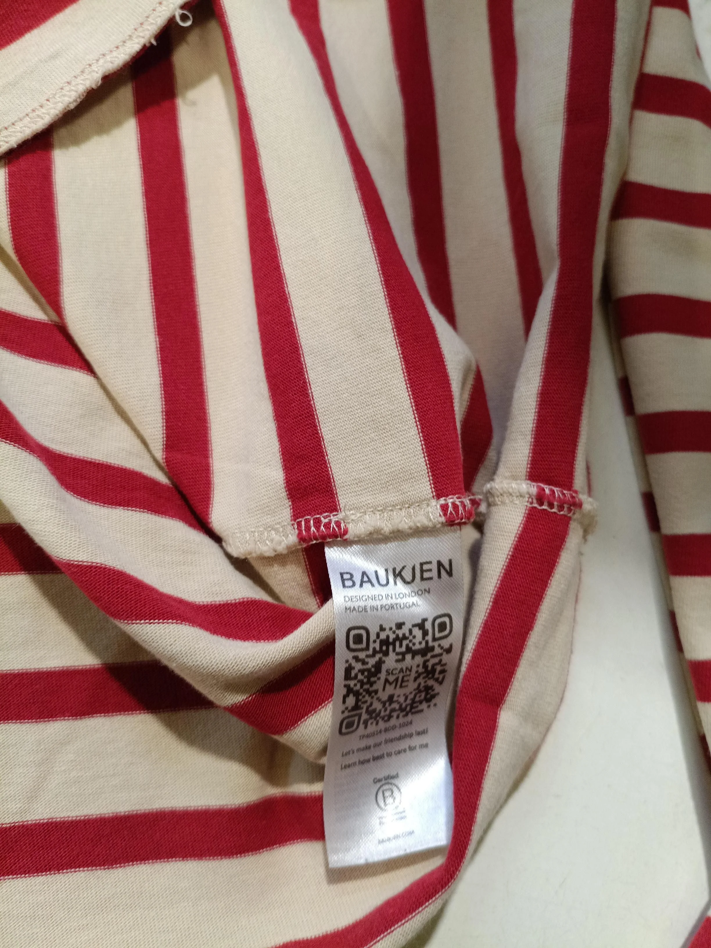 Baukjen Women's Top M Red Striped 100% Cotton Long Sleeve Round Neck Basic - Image 5
