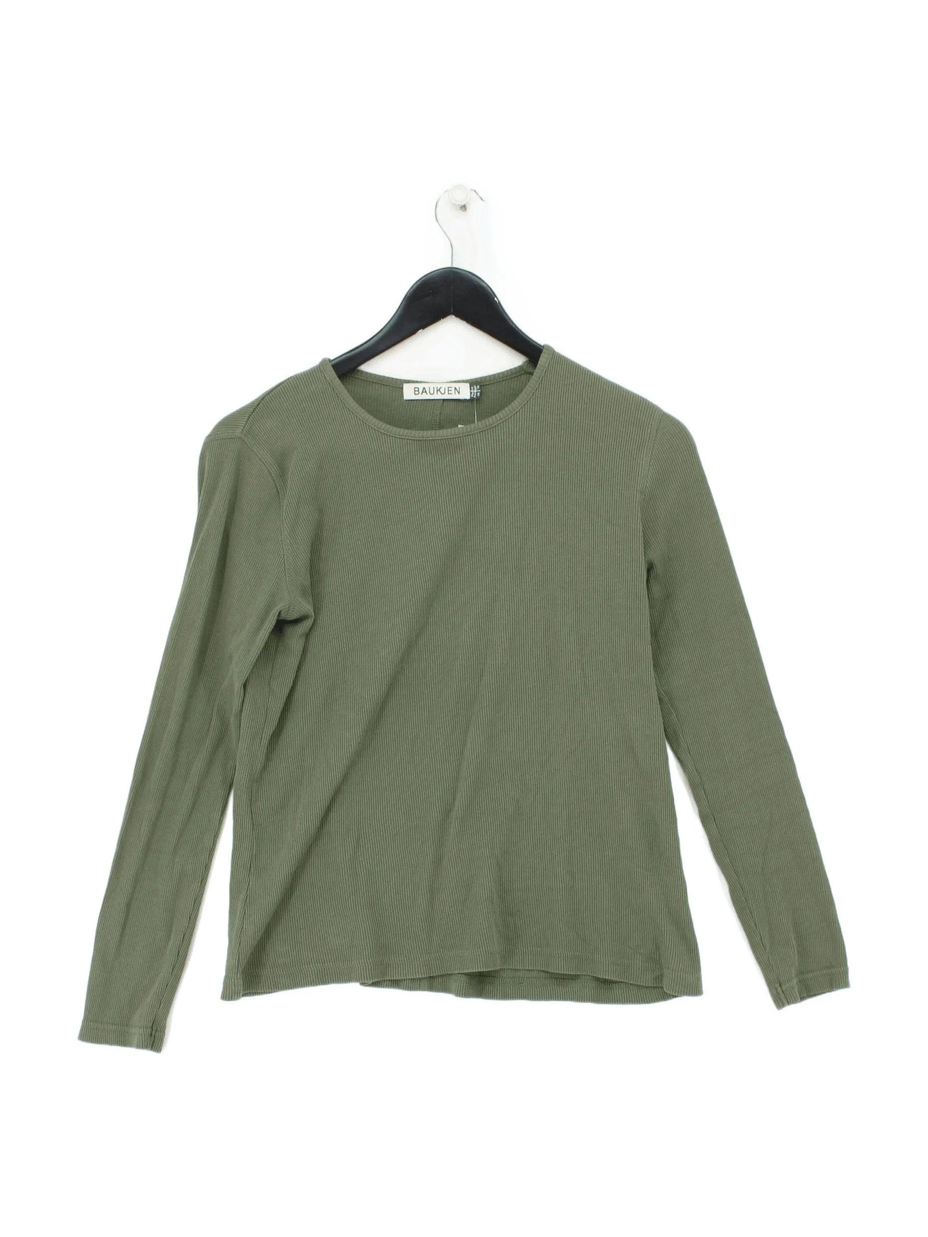 Baukjen Women's Top UK 10 Green 100% Cotton Long Sleeve Round Neck Basic