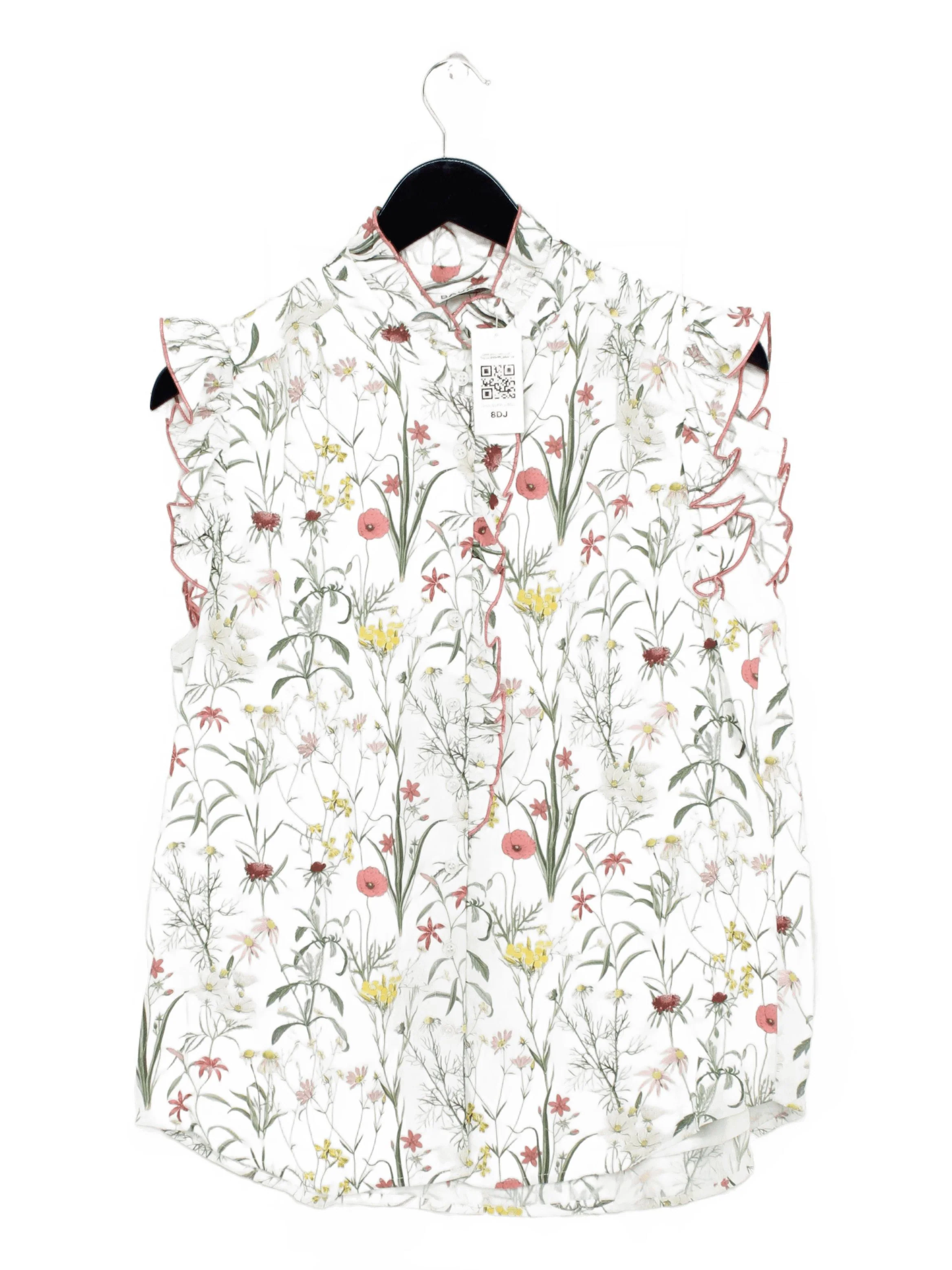 Baukjen Women's Top UK 12 White Floral 100% Viscose Sleeveless High Neck Basic