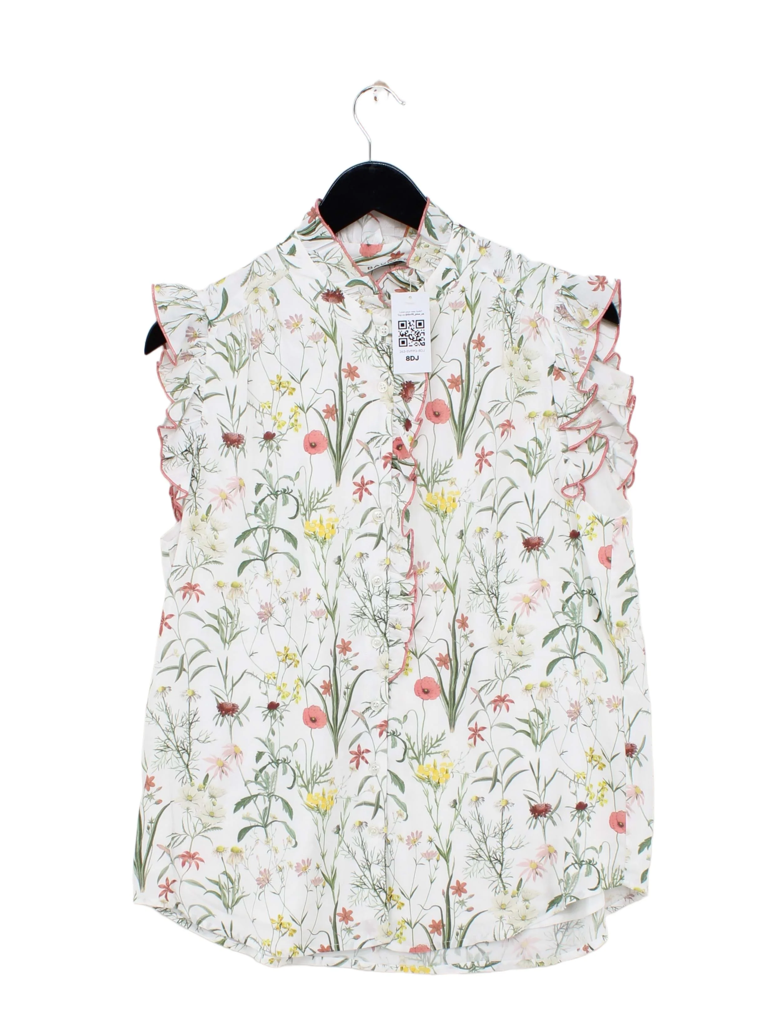 Baukjen Women's Top UK 12 White Floral 100% Viscose Sleeveless High Neck Basic - Image 2