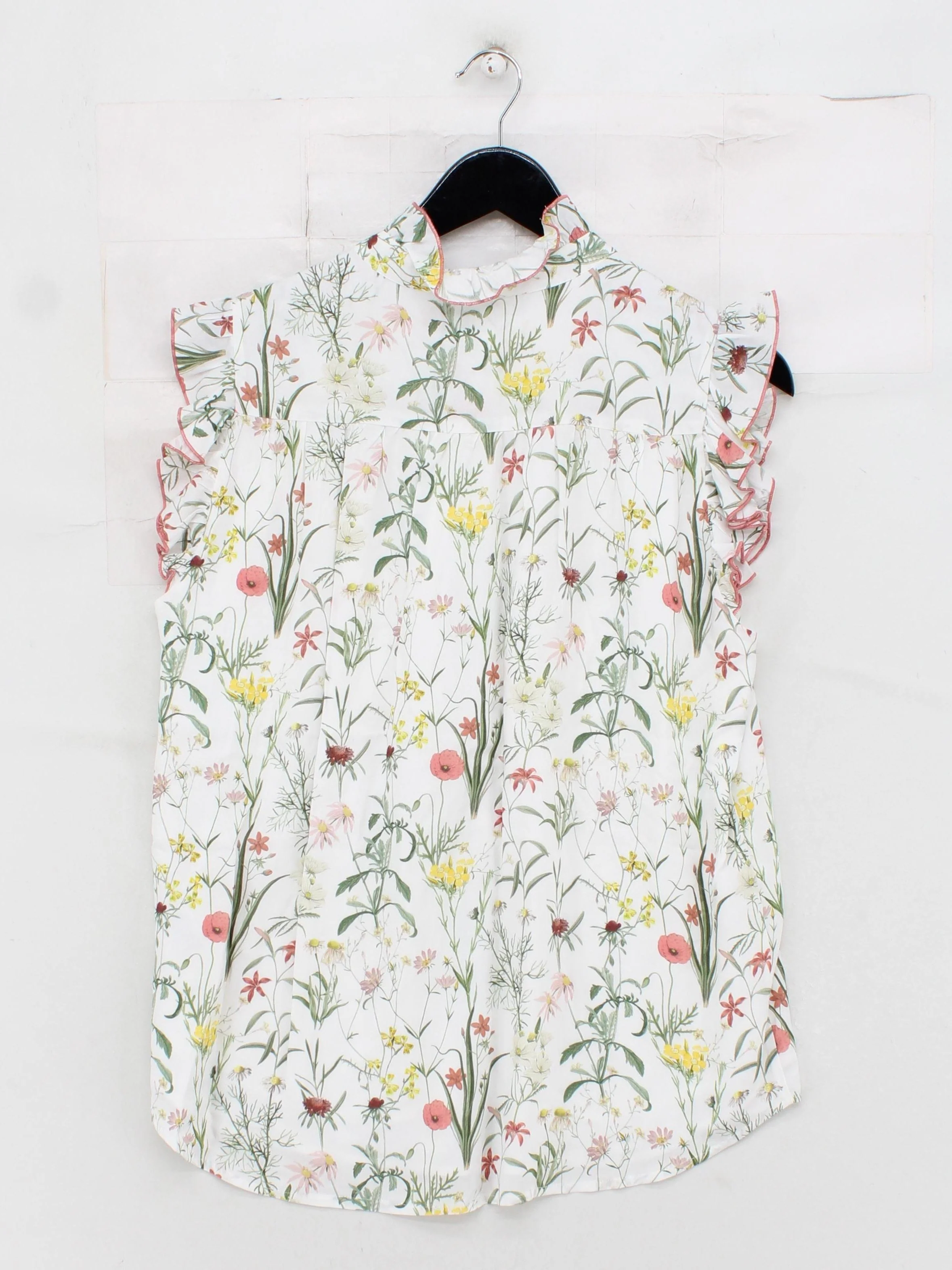 Baukjen Women's Top UK 12 White Floral 100% Viscose Sleeveless High Neck Basic - Image 3