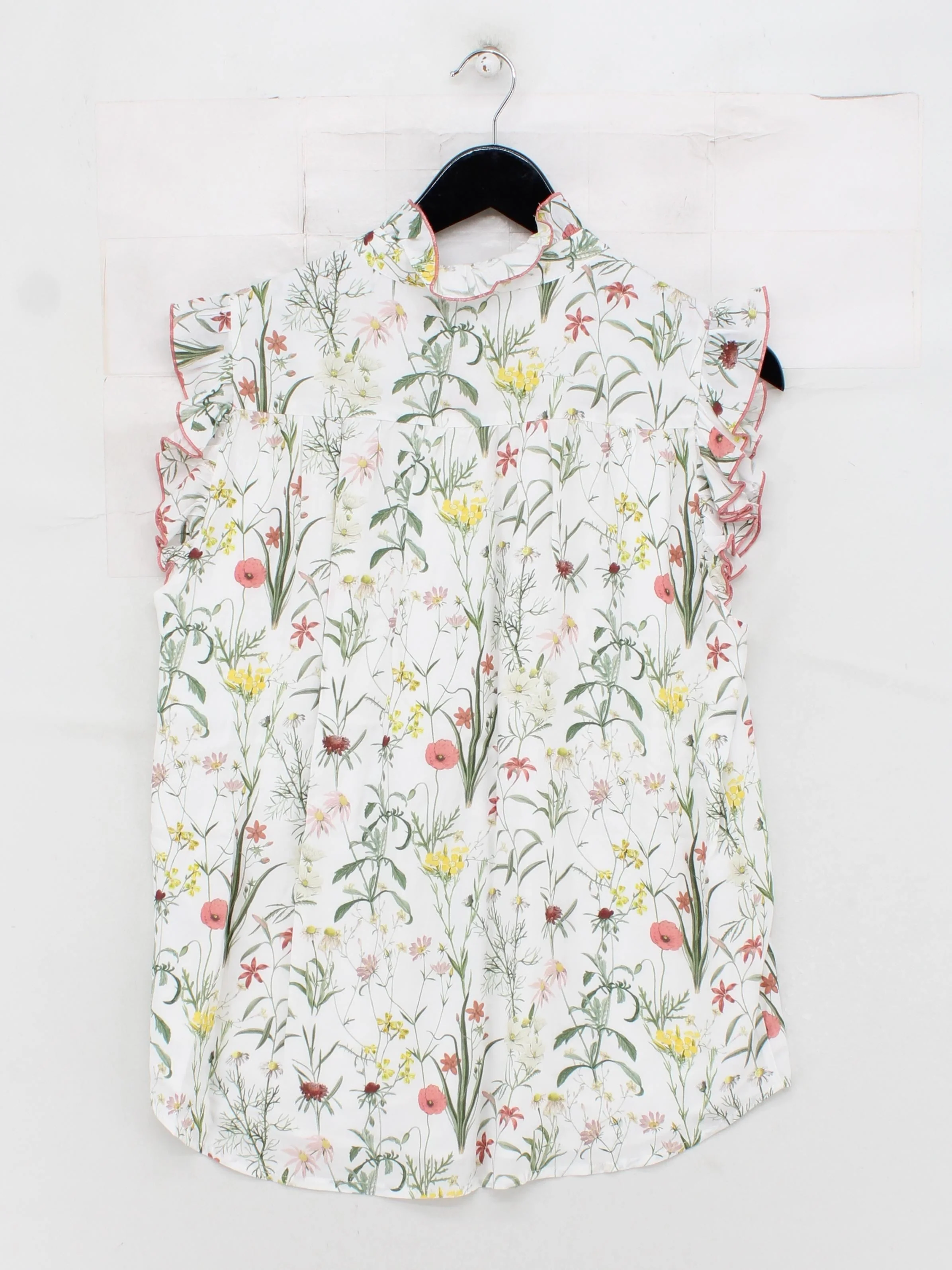 Baukjen Women's Top UK 12 White Floral 100% Viscose Sleeveless High Neck Basic - Image 4