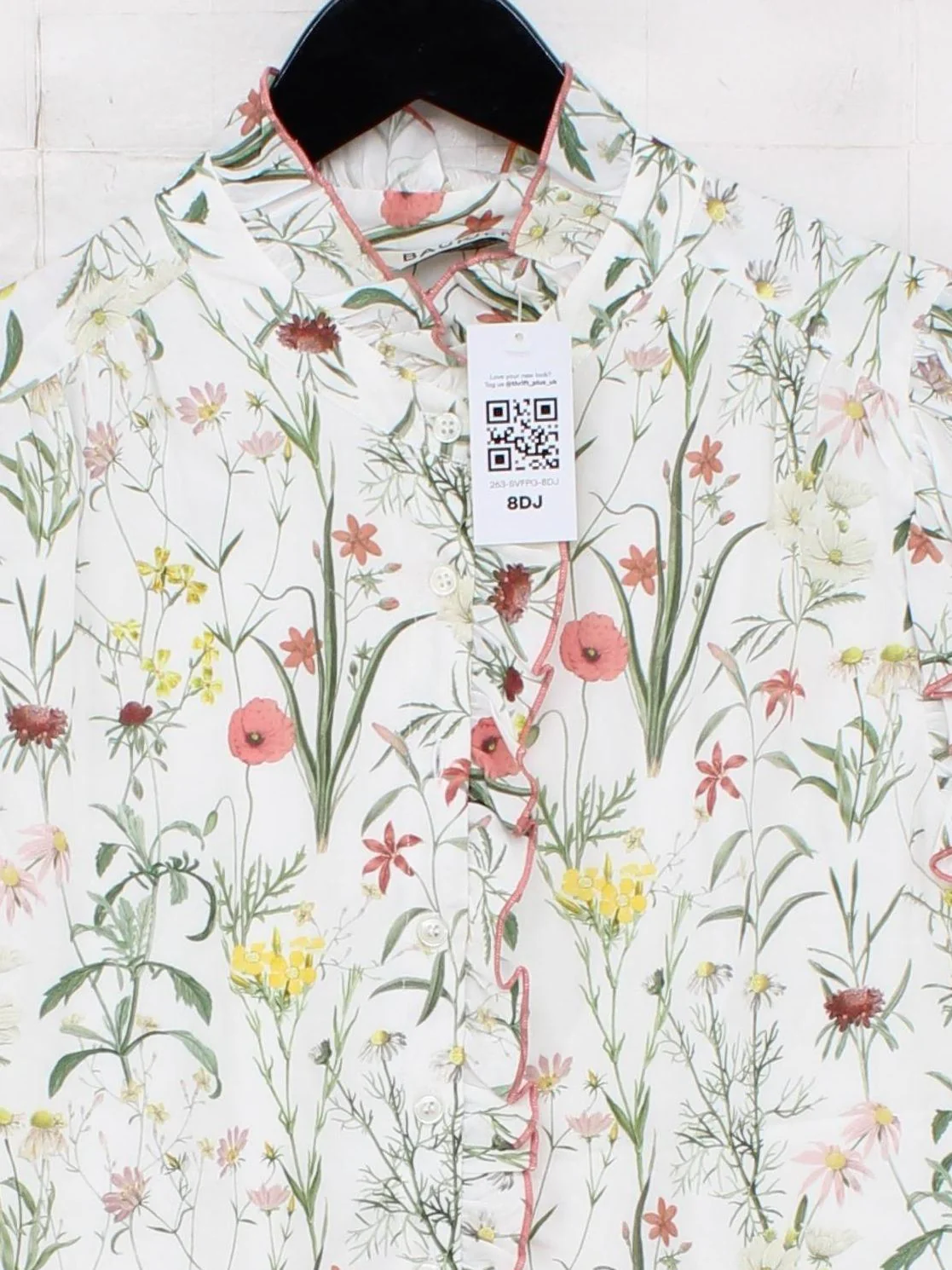 Baukjen Women's Top UK 12 White Floral 100% Viscose Sleeveless High Neck Basic - Image 6