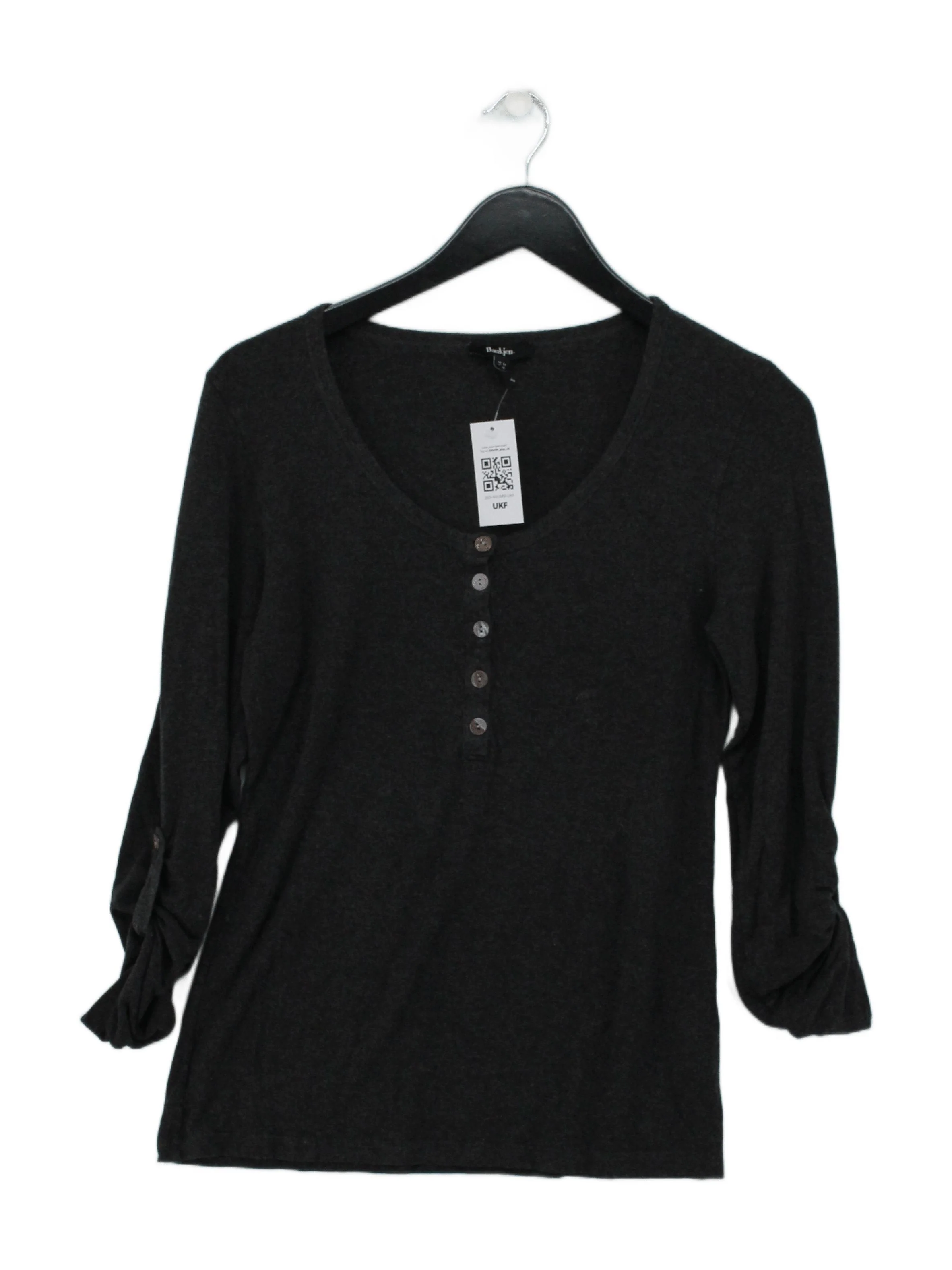 Baukjen Women's Top UK 14 Grey Viscose with Elastane 3/4 Sleeve V-Neck Basic