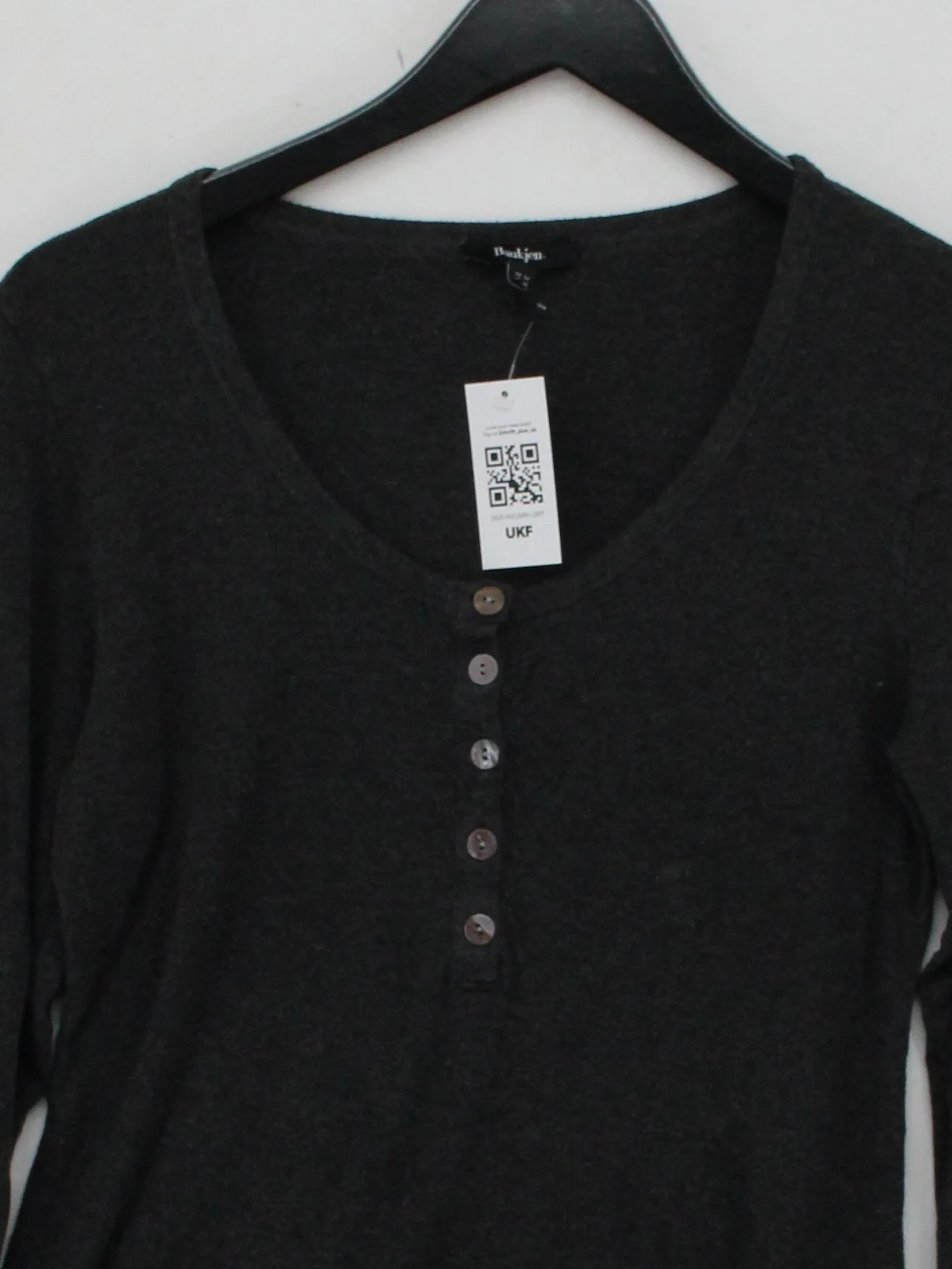 Baukjen Women's Top UK 14 Grey Viscose with Elastane 3/4 Sleeve V-Neck Basic - Image 3