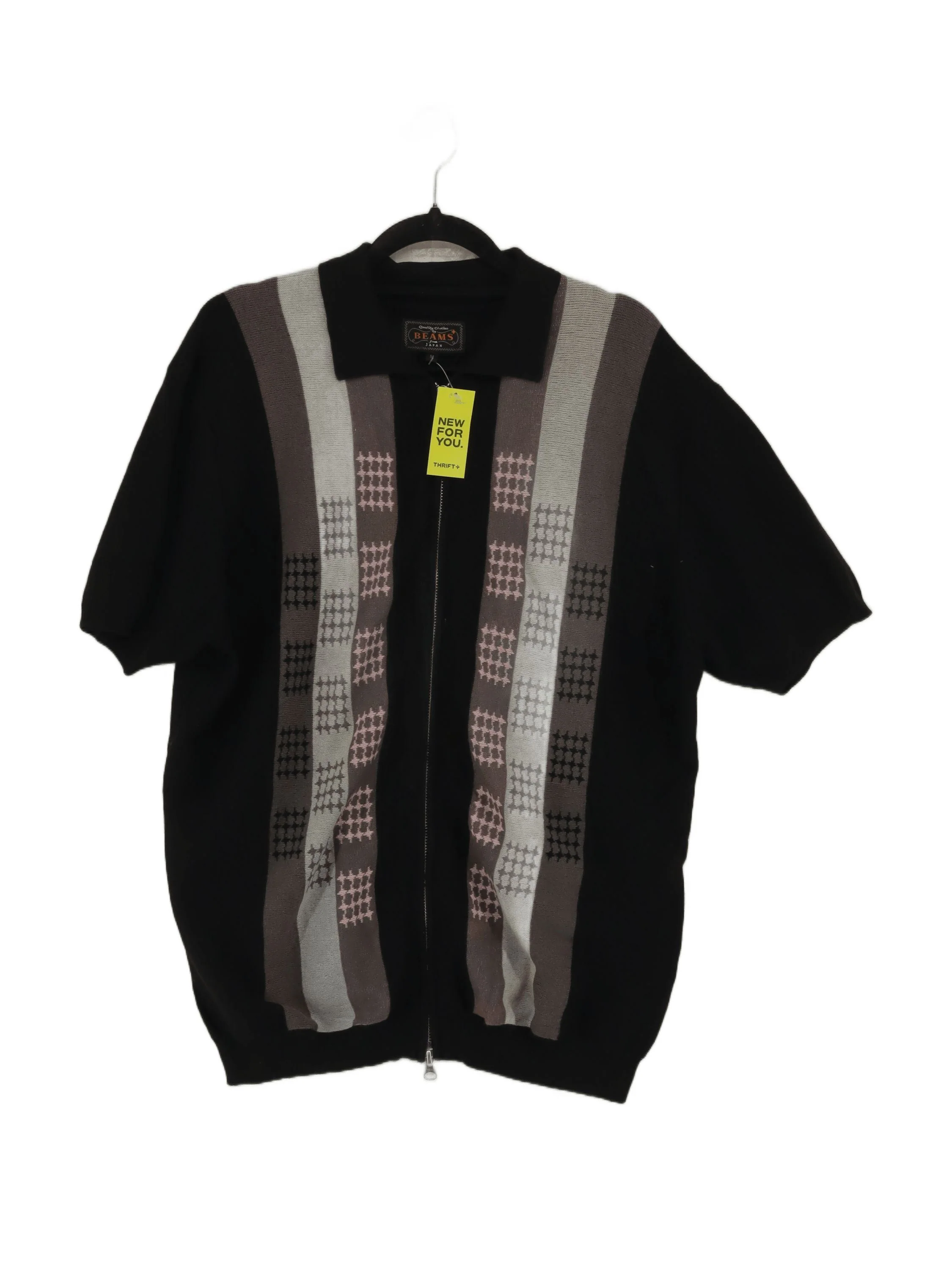 Beams Men's Jumper M Black Checkered Other with Cotton Collared Pullover