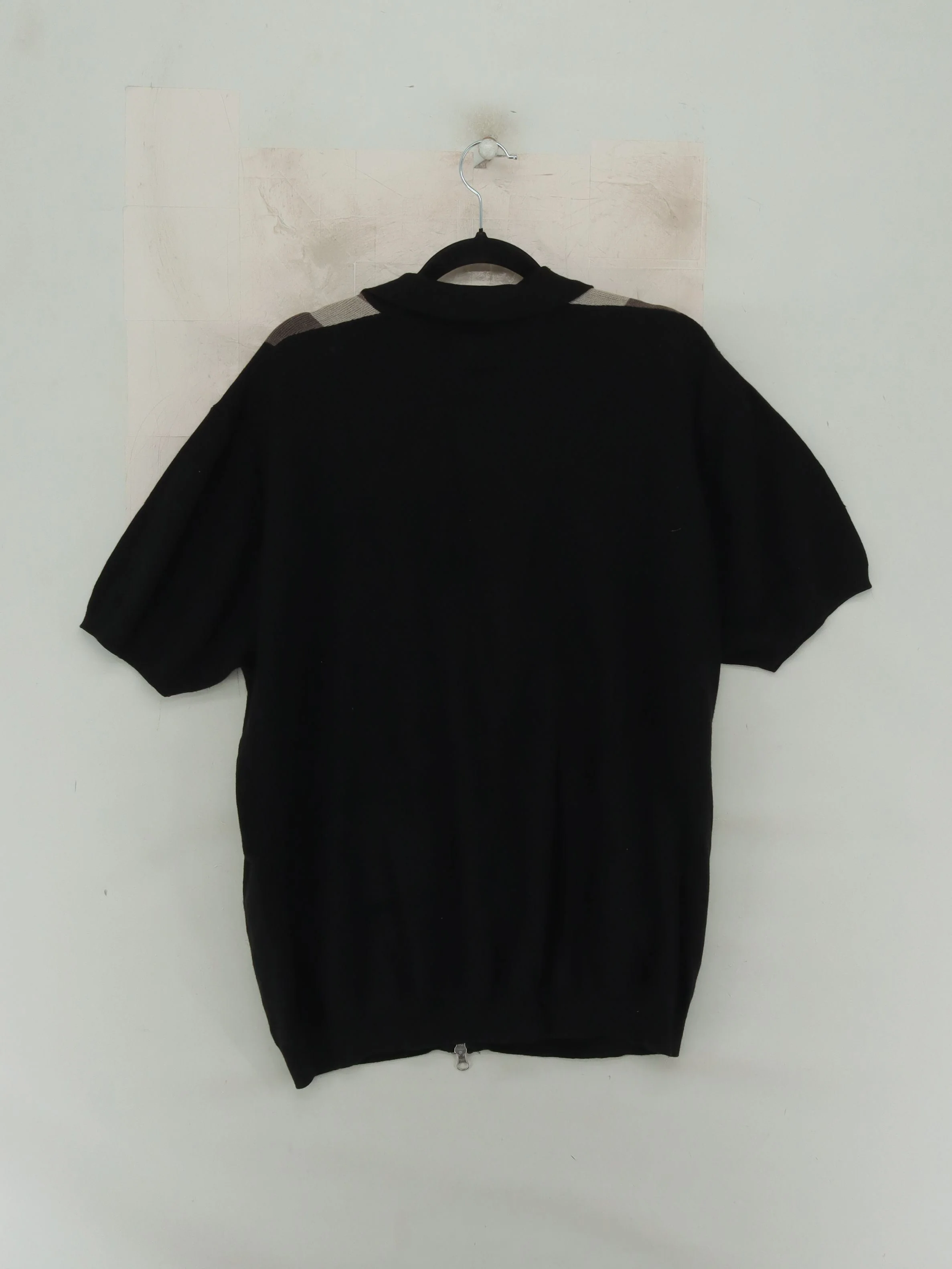 Beams Men's Jumper M Black Checkered Other with Cotton Collared Pullover - Image 2