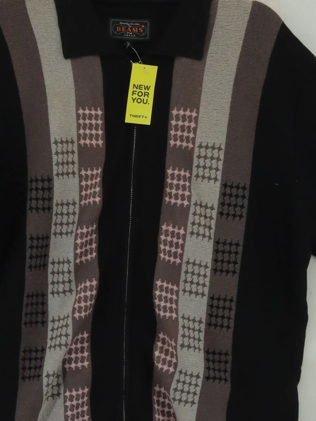 Beams Men's Jumper M Black Checkered Other with Cotton Collared Pullover - Image 3