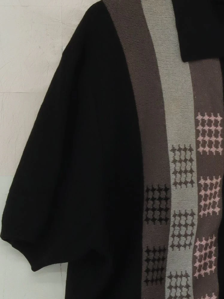 Beams Men's Jumper M Black Checkered Other with Cotton Collared Pullover - Image 4
