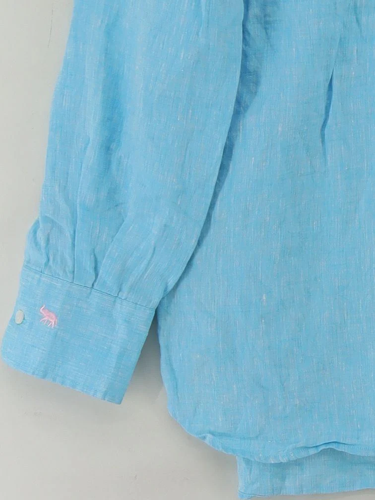 Beaufort & Blake Men's Shirt L Blue 100% Linen Basic - Image 4