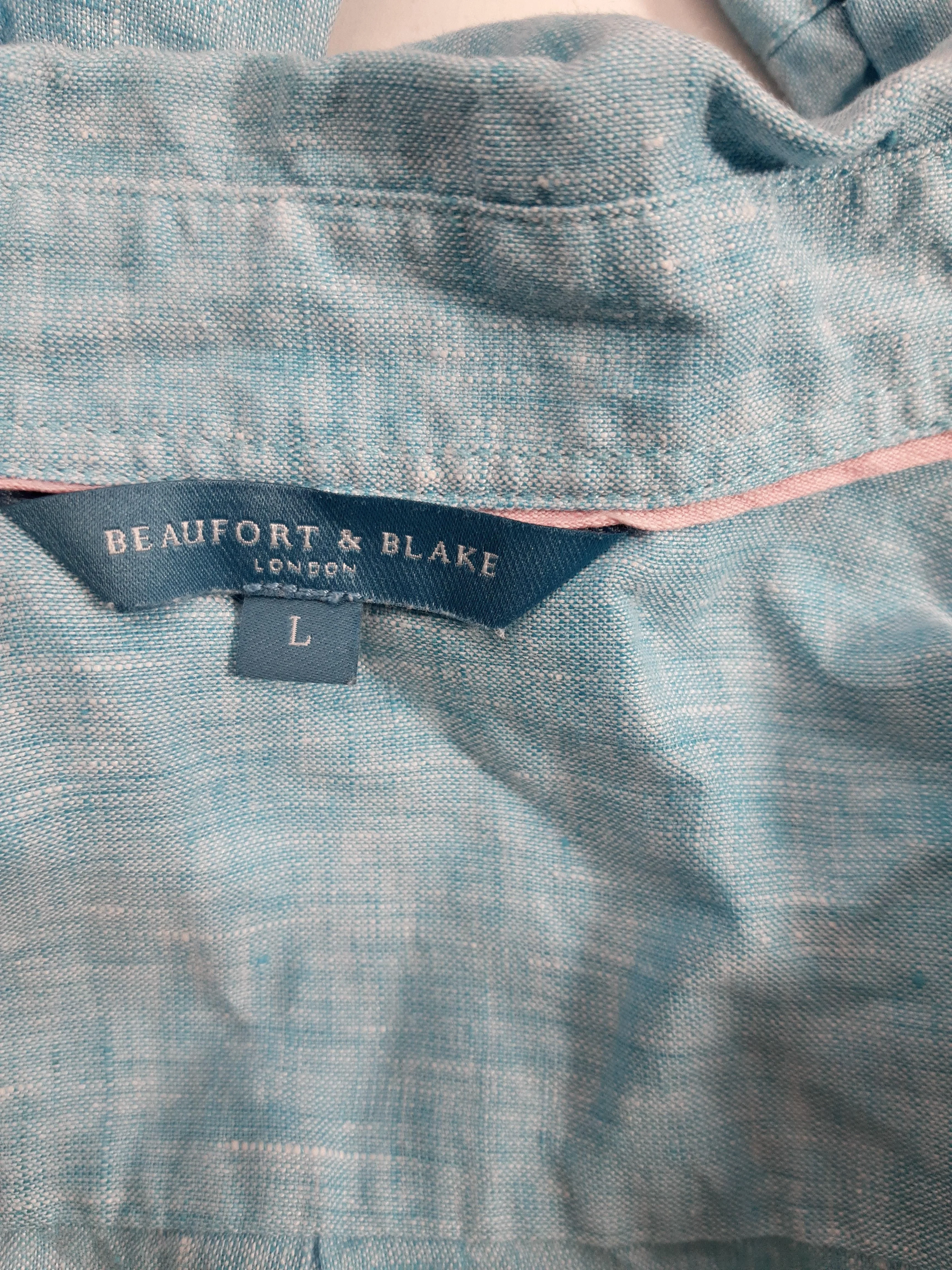 Beaufort & Blake Men's Shirt L Blue 100% Linen Basic - Image 5