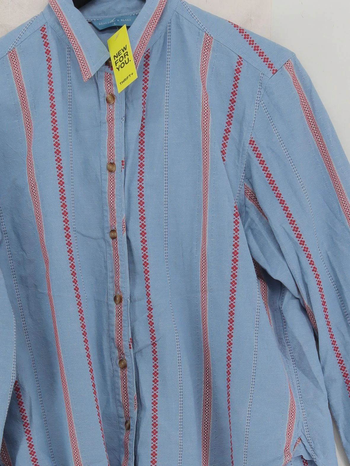 Beaufort & Blake Men's Shirt L Blue Striped 100% Cotton Basic - Image 3