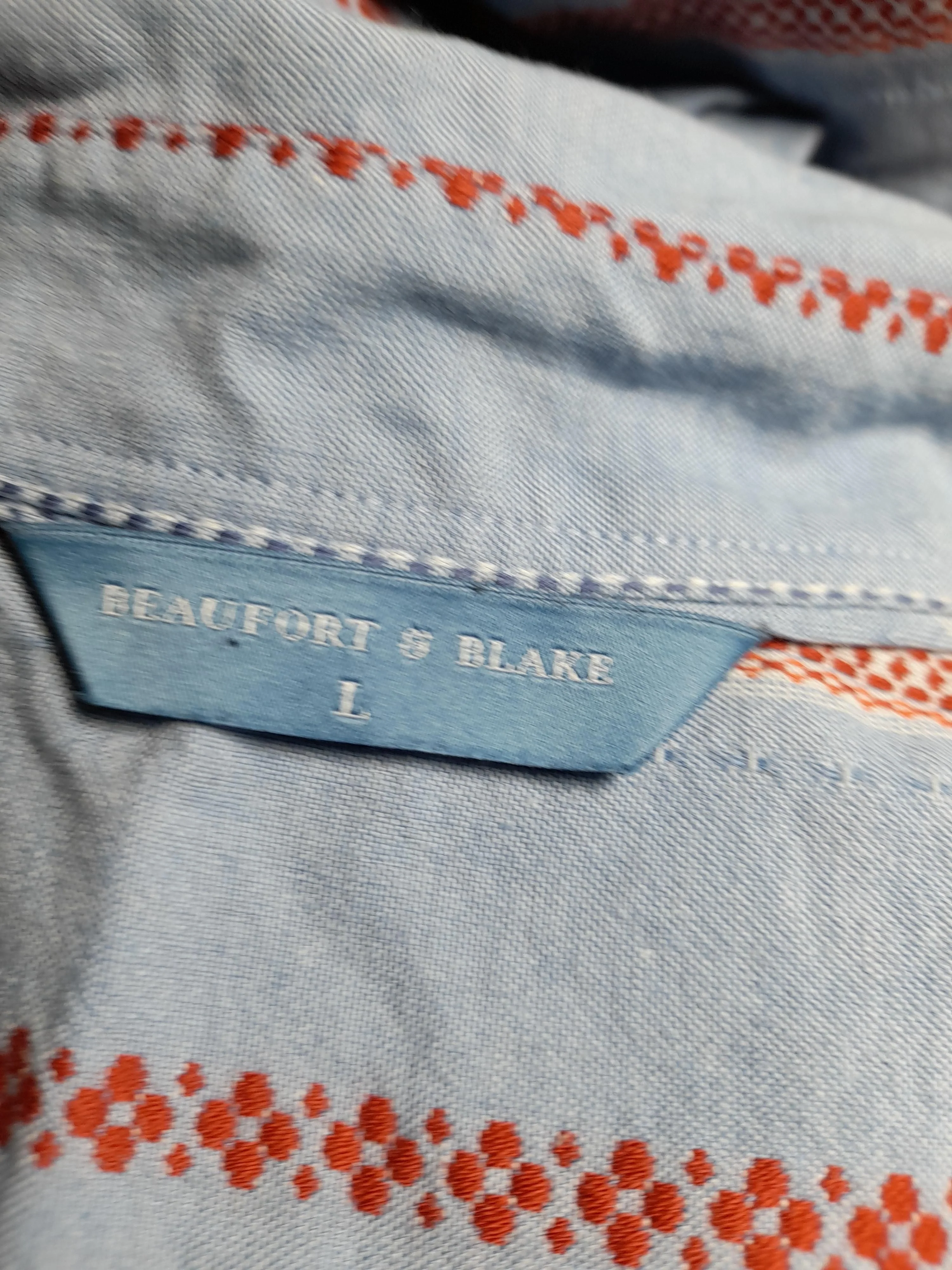 Beaufort & Blake Men's Shirt L Blue Striped 100% Cotton Basic - Image 5