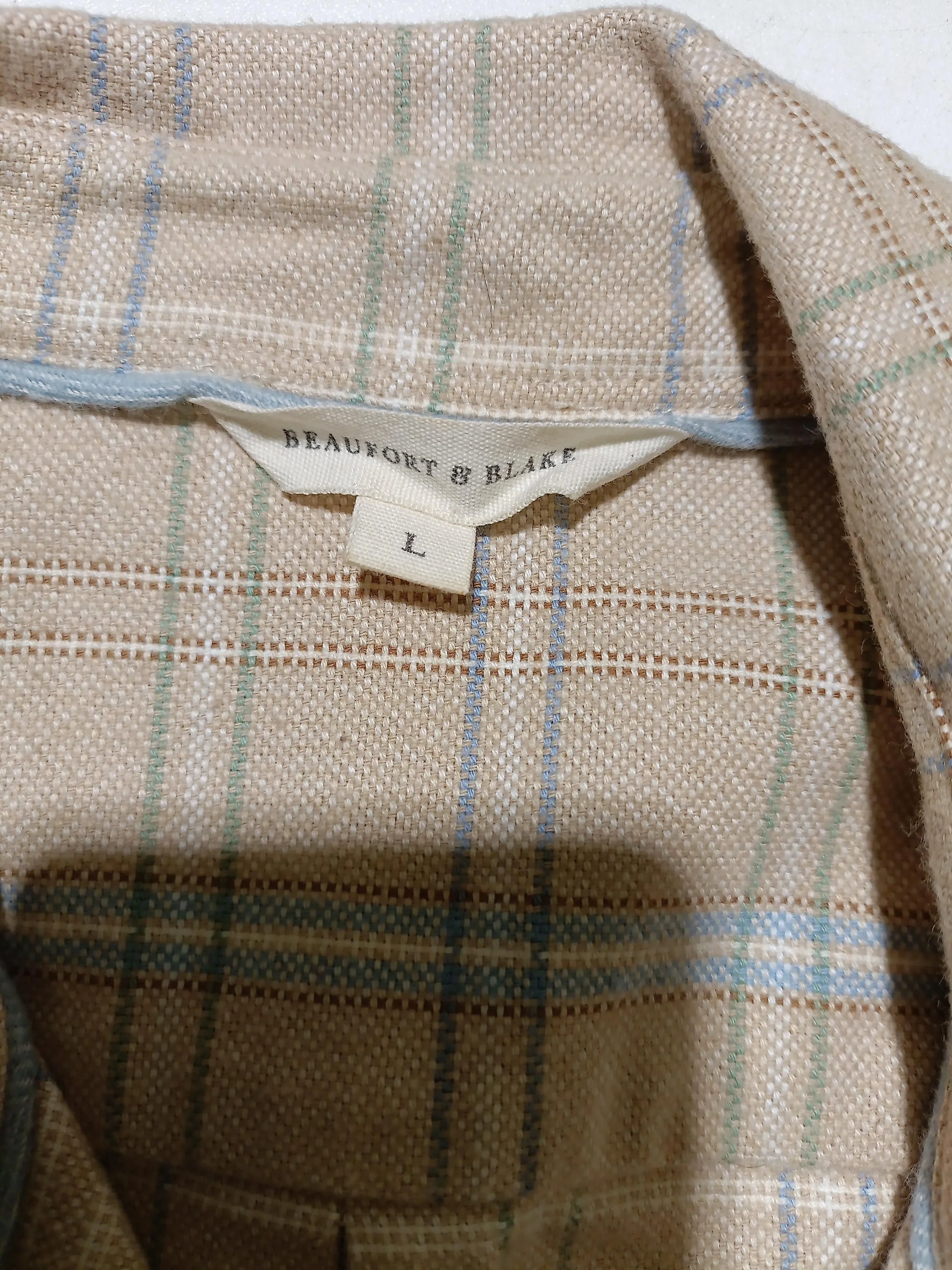 Beaufort & Blake Men's Shirt L Cream Checkered 100% Cotton Basic - Image 5