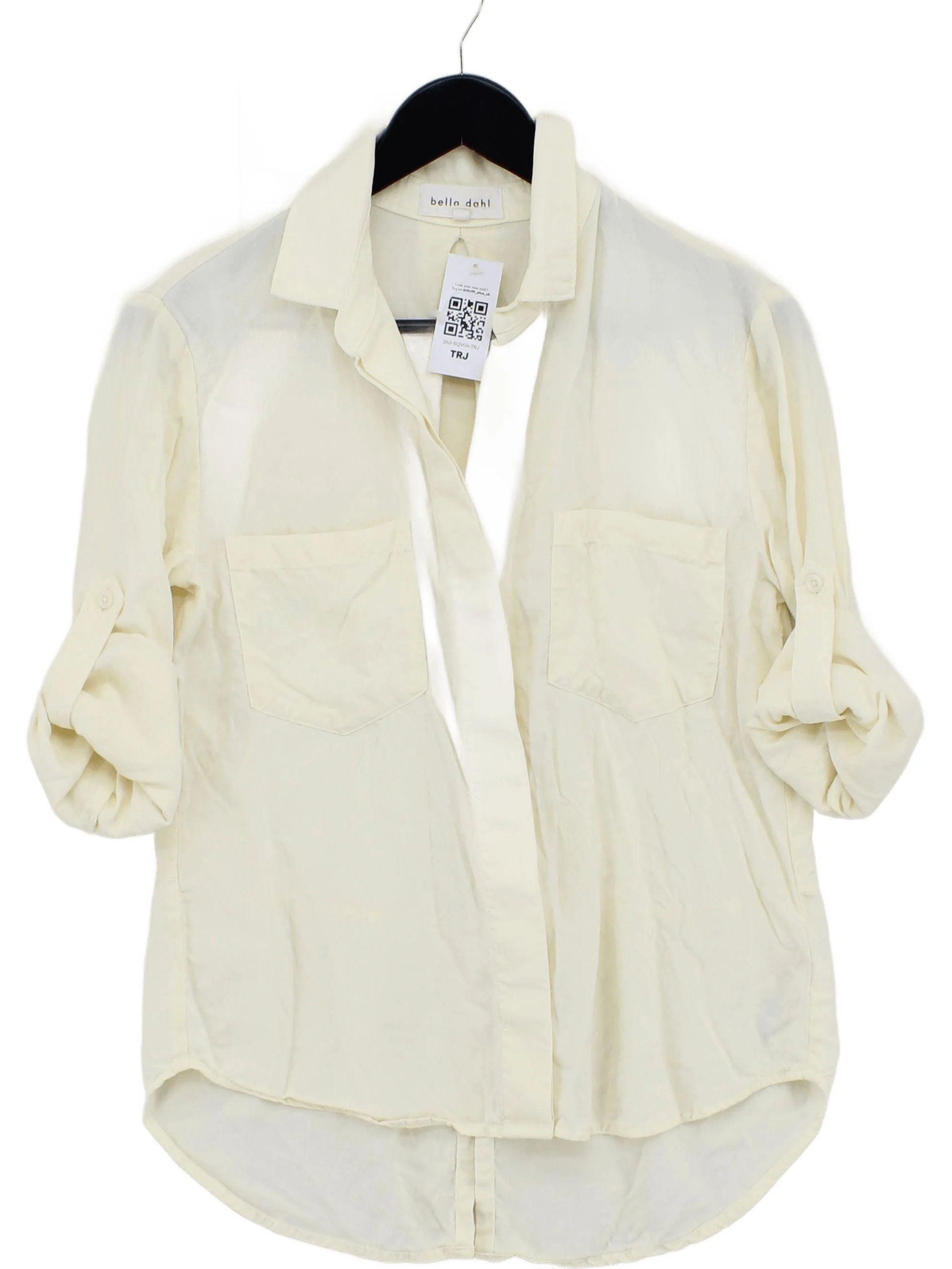 Bella Dahl Women's Shirt XS Cream 100% Lyocell Modal 3/4 Sleeve Collared Basic