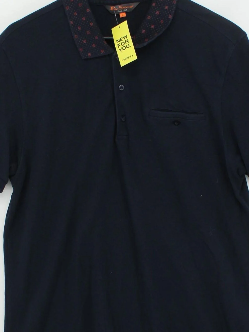 Ben Sherman Men's Polo L Blue Polkadot 100% Cotton Basic - Image 3