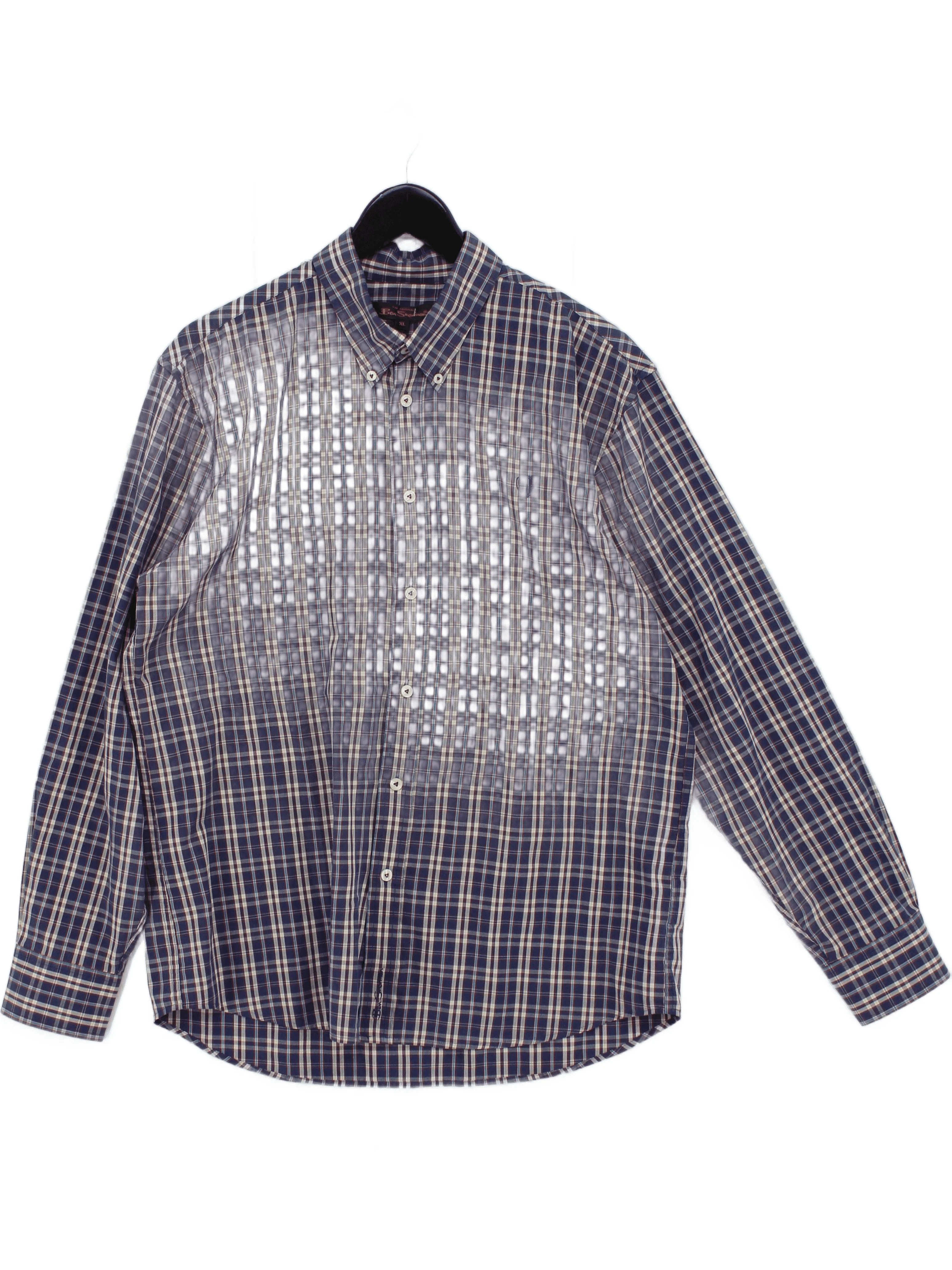 Ben Sherman Men's Shirt XL Blue Checkered Cotton with Polyester Basic