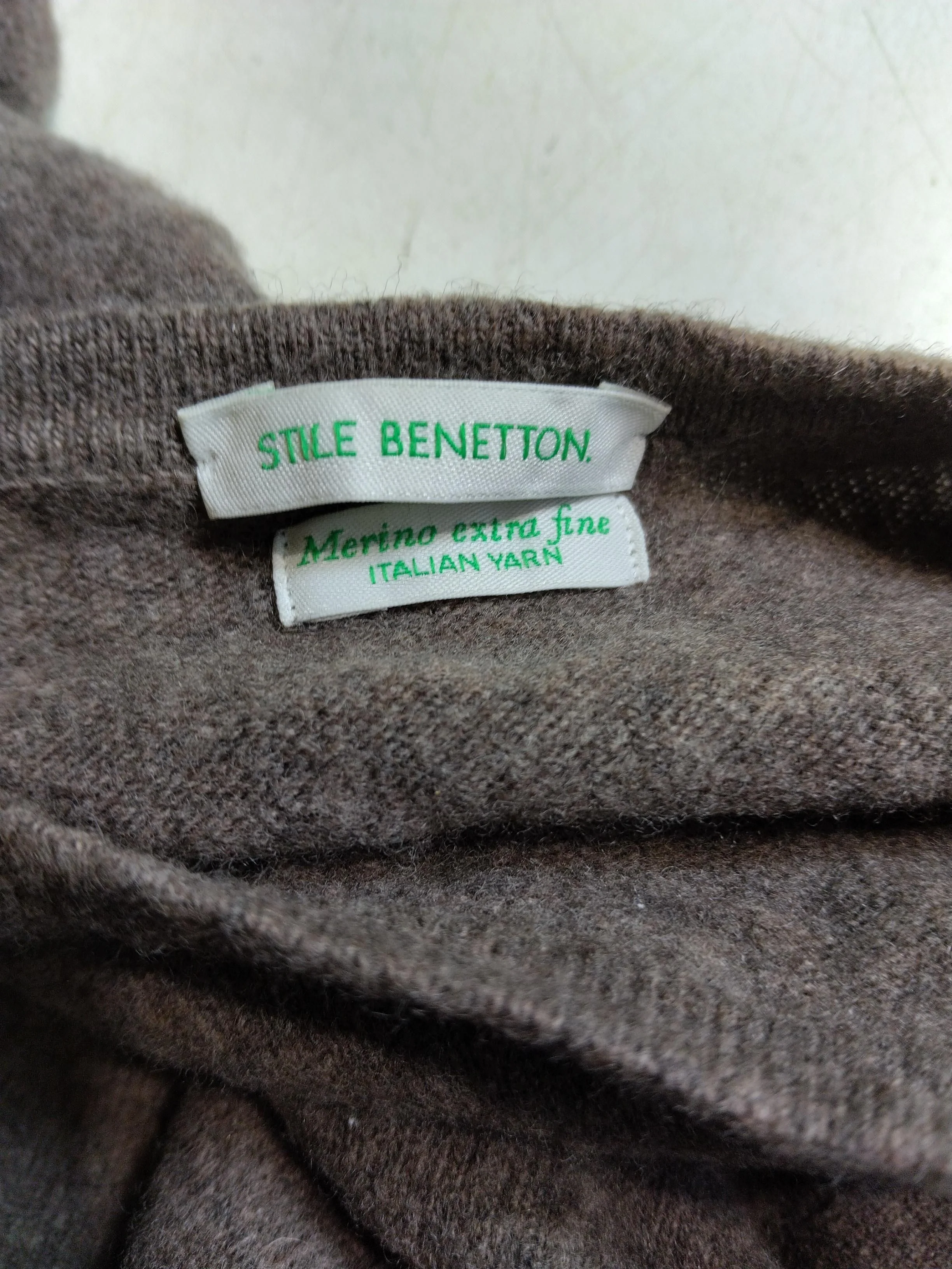 Benetton Men's Jumper M Brown 100% Wool Round Neck Pullover - Image 5