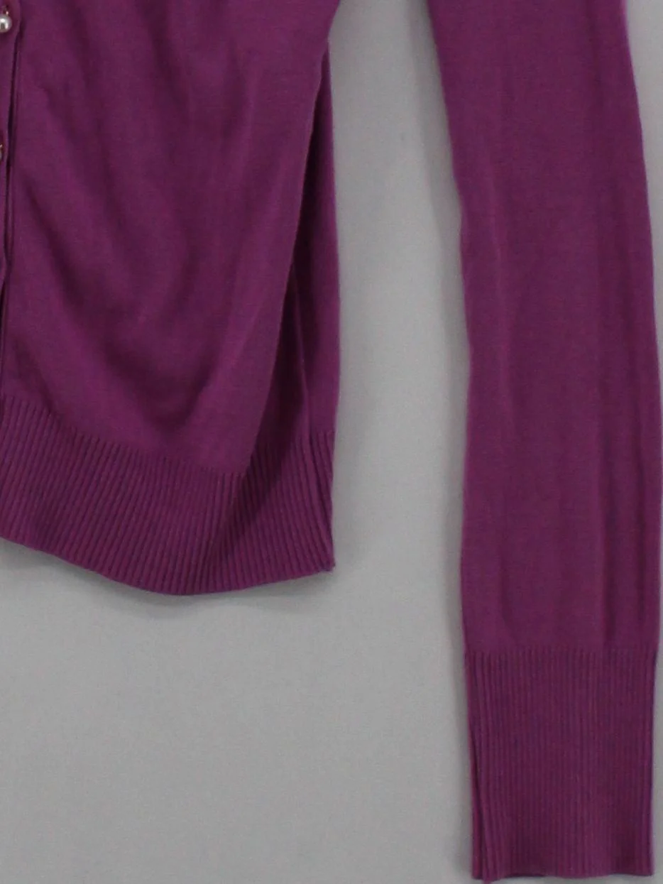 Benetton Women's Cardigan M Purple 100% Cotton V-Neck Cardigan - Image 4
