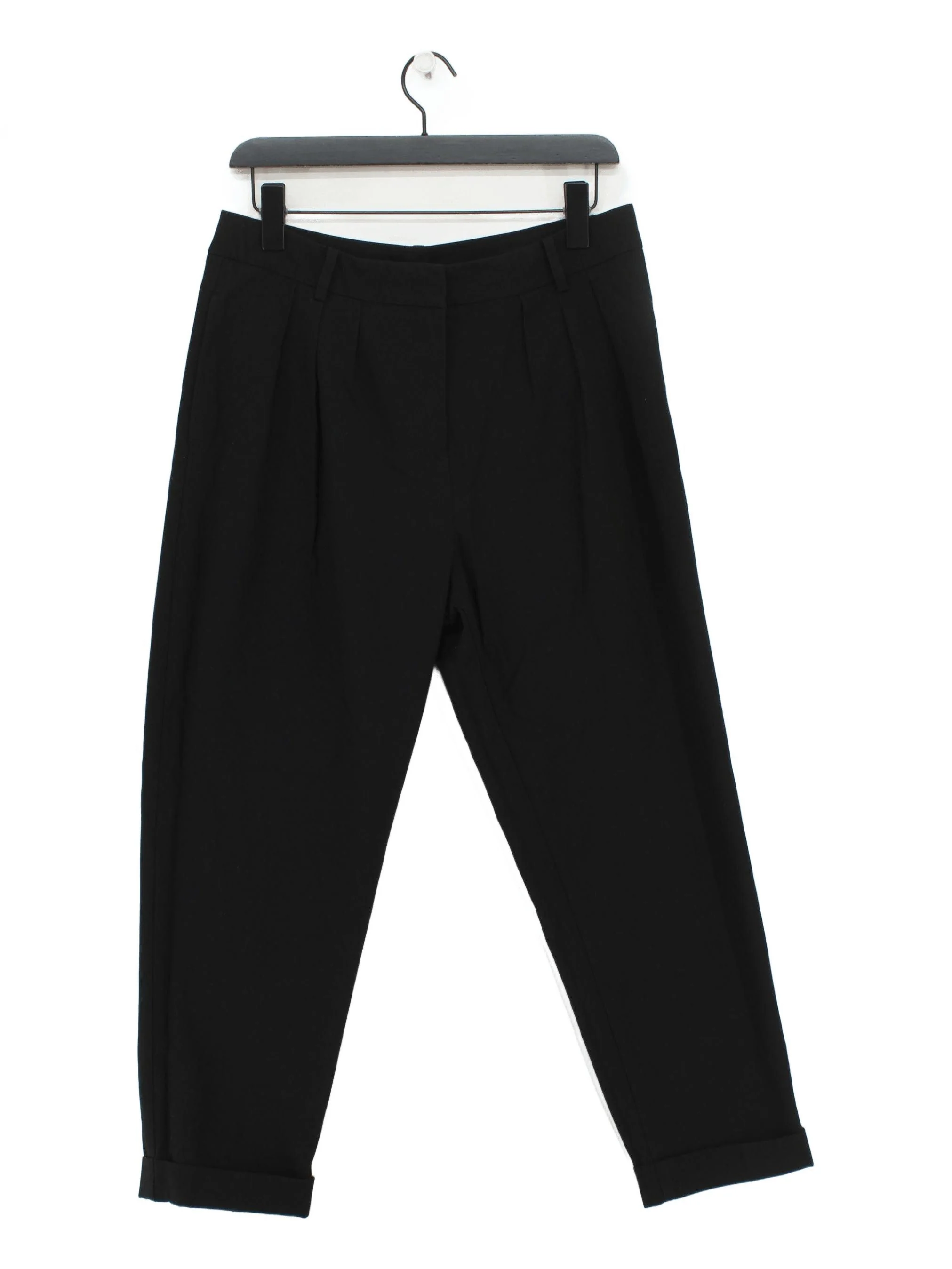Benetton Women's Trousers UK 12 Black Viscose with Wool, Elastane Tapered Chino