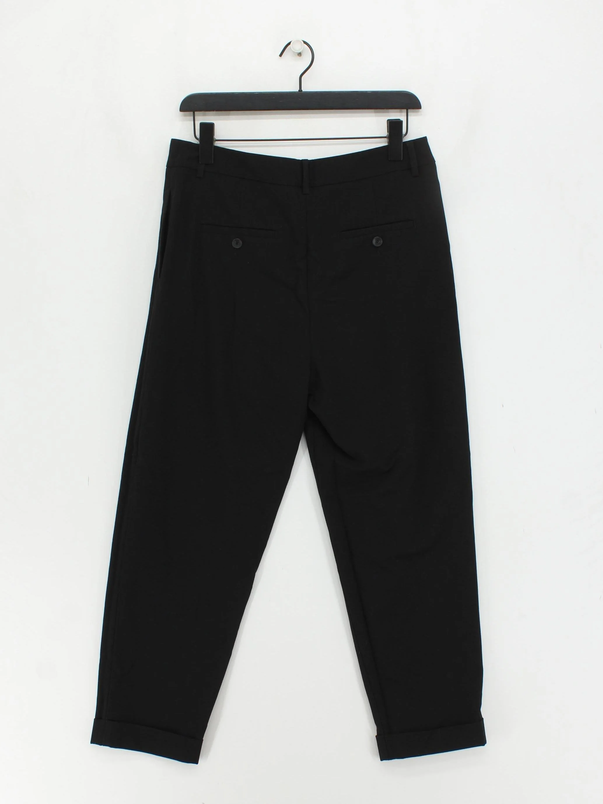 Benetton Women's Trousers UK 12 Black Viscose with Wool, Elastane Tapered Chino - Image 2