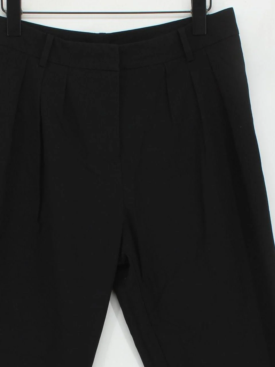 Benetton Women's Trousers UK 12 Black Viscose with Wool, Elastane Tapered Chino - Image 3