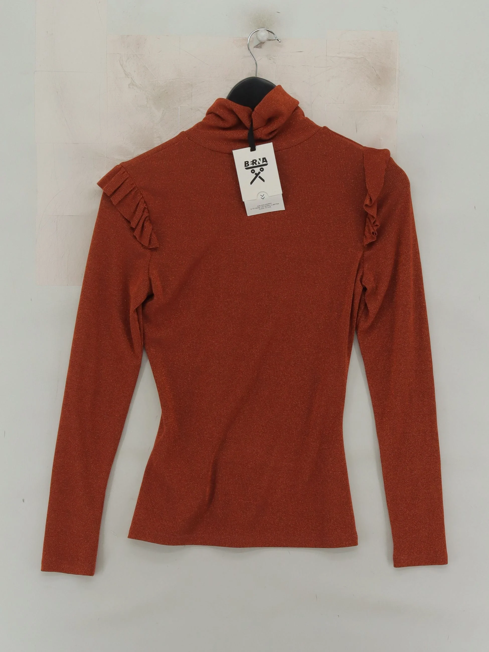 Berna Women's Top S Red Viscose with Elastane Long Sleeve High Neck Basic - Image 2
