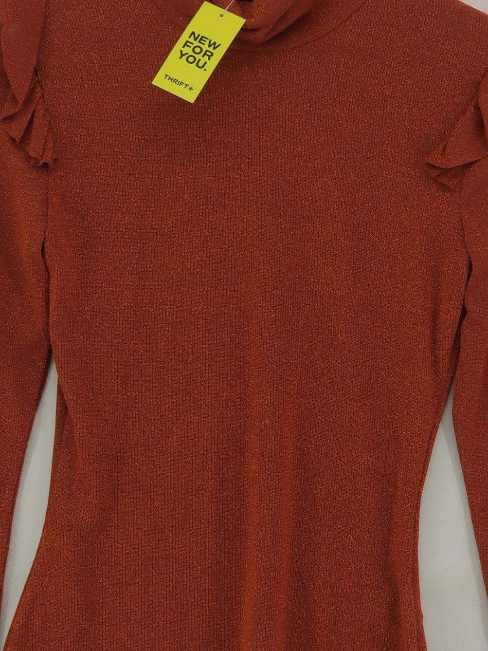 Berna Women's Top S Red Viscose with Elastane Long Sleeve High Neck Basic - Image 3