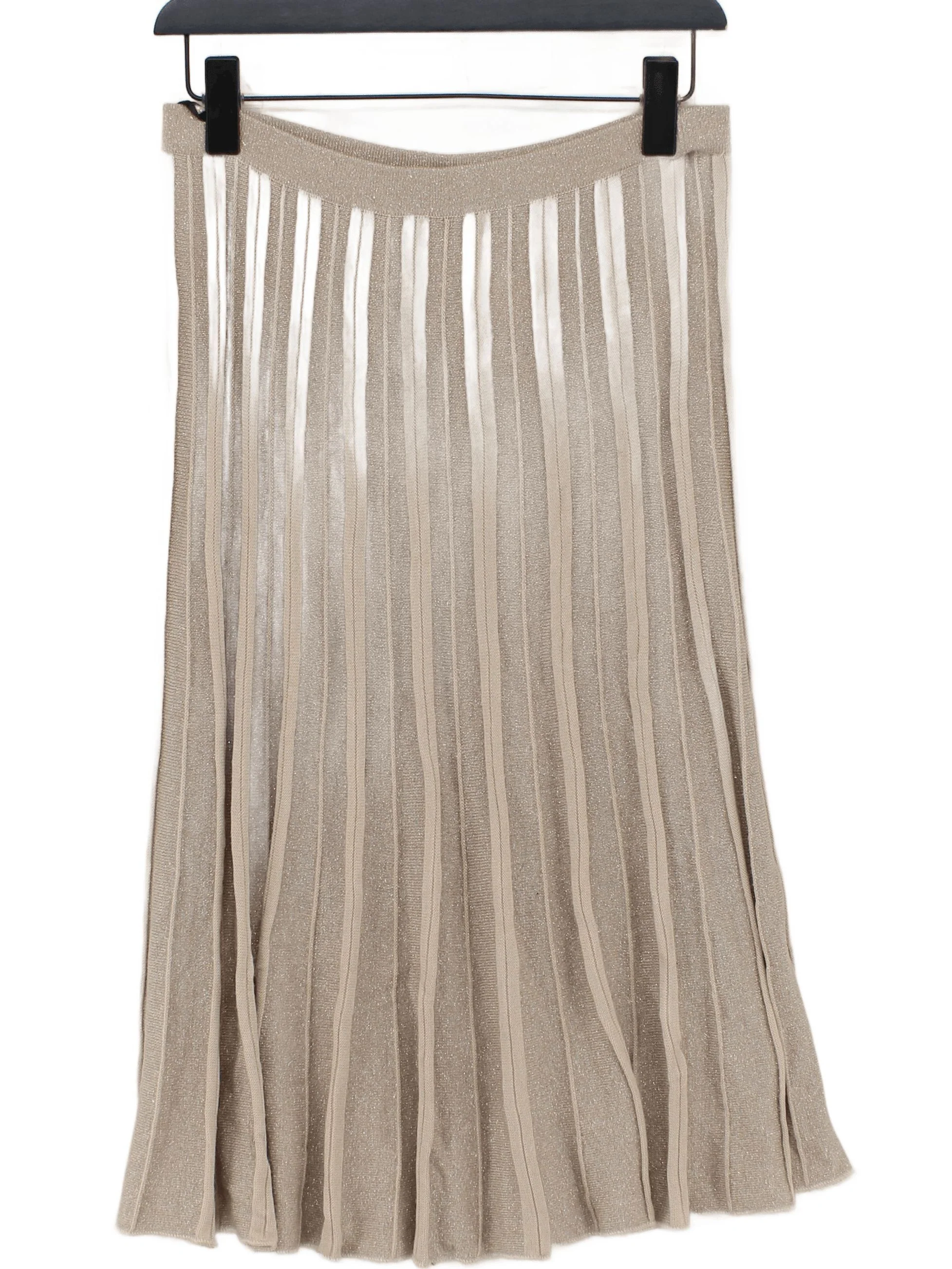 Betty Jackson Women's Midi Skirt UK 12 Tan Viscose with Polyester, Other Pleated