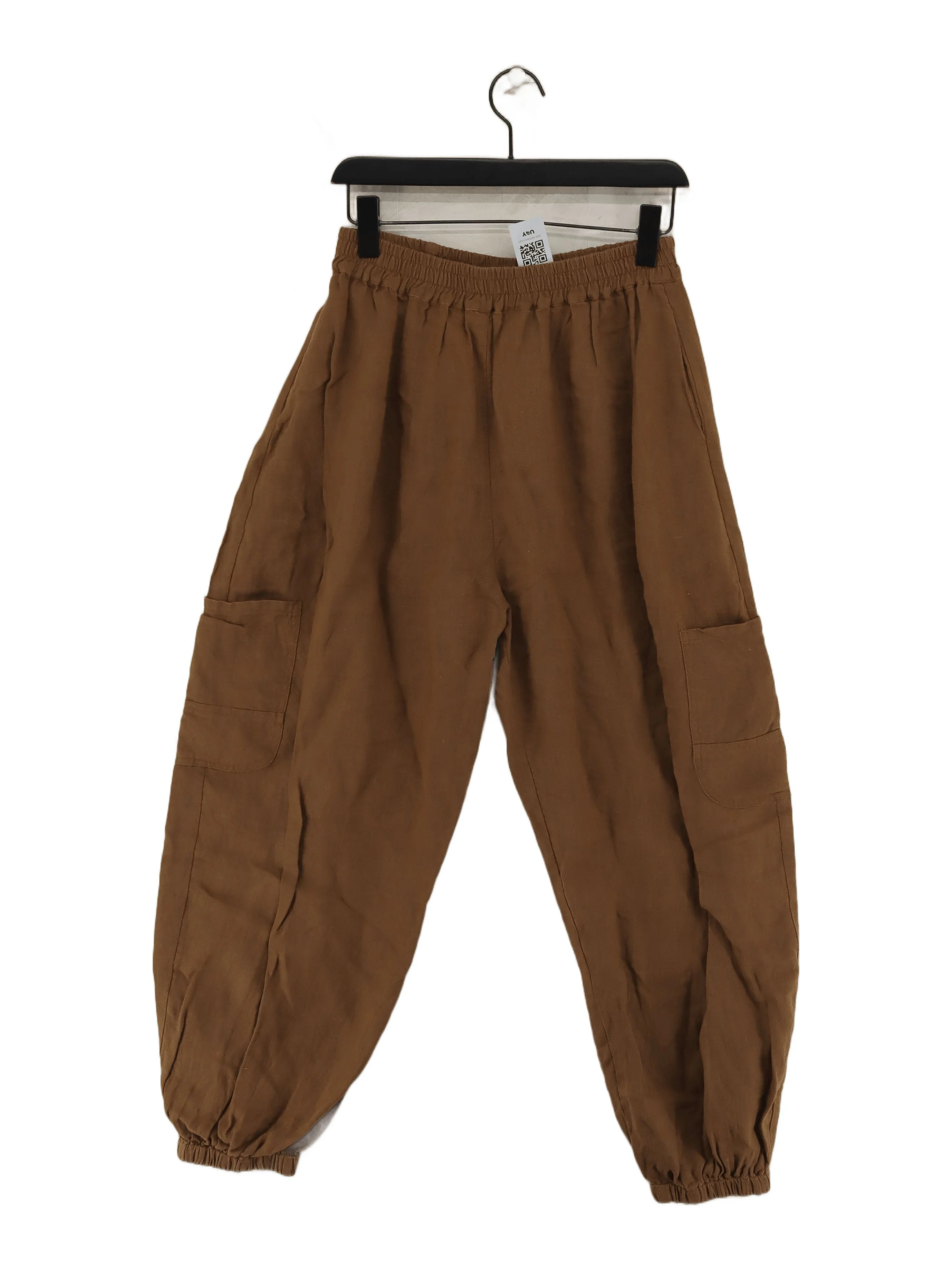 BEYOND NINE Women's Sports Bottoms XS Brown 100% Linen Tapered Sweatpants