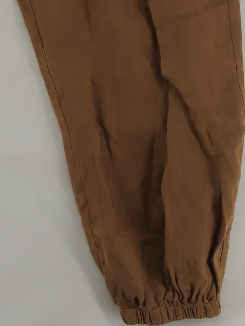 BEYOND NINE Women's Sports Bottoms XS Brown 100% Linen Tapered Sweatpants - Image 4