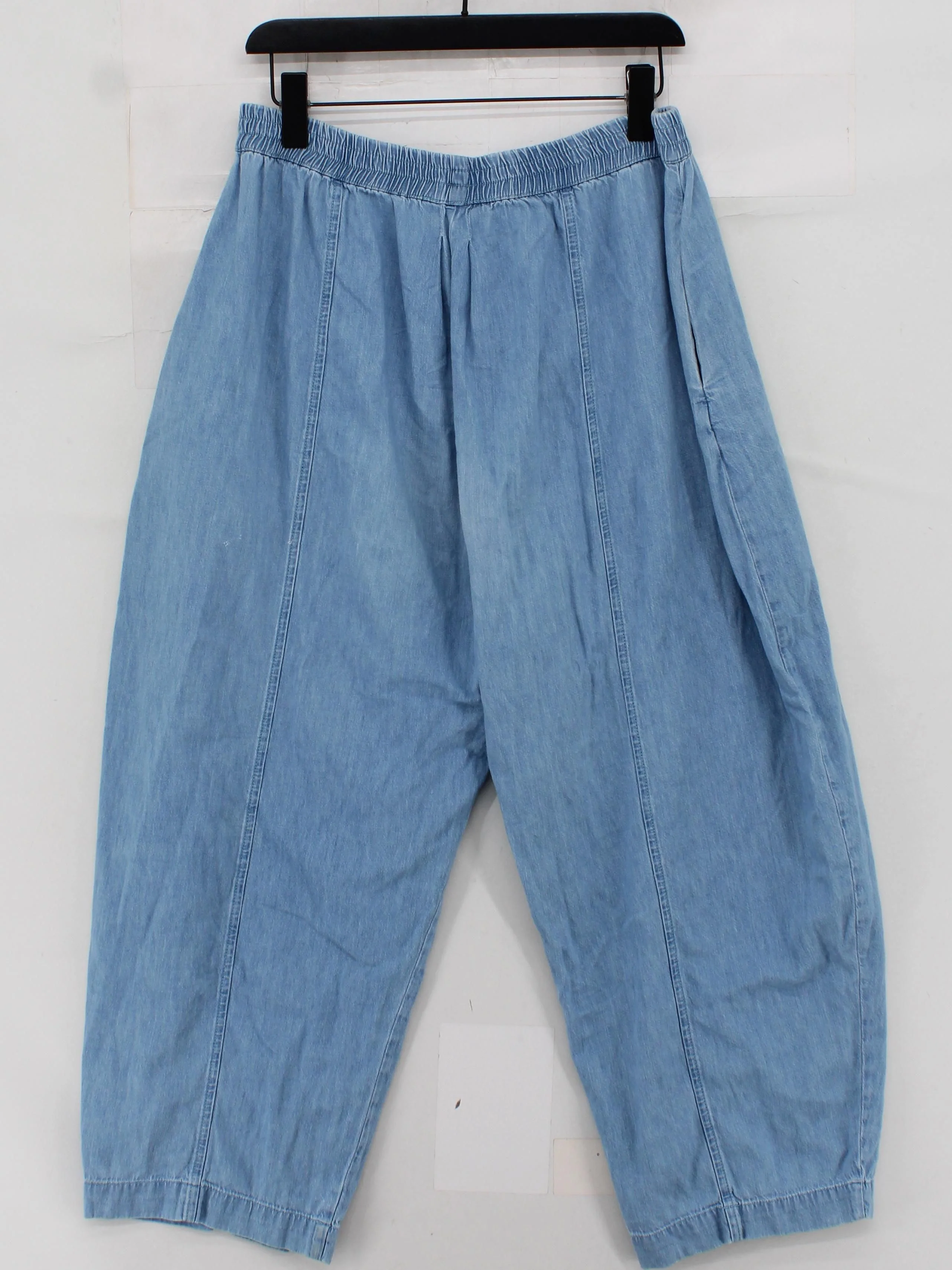 BEYOND NINE Women's Trousers M Blue 100% Cotton Wide-Leg Cropped - Image 2
