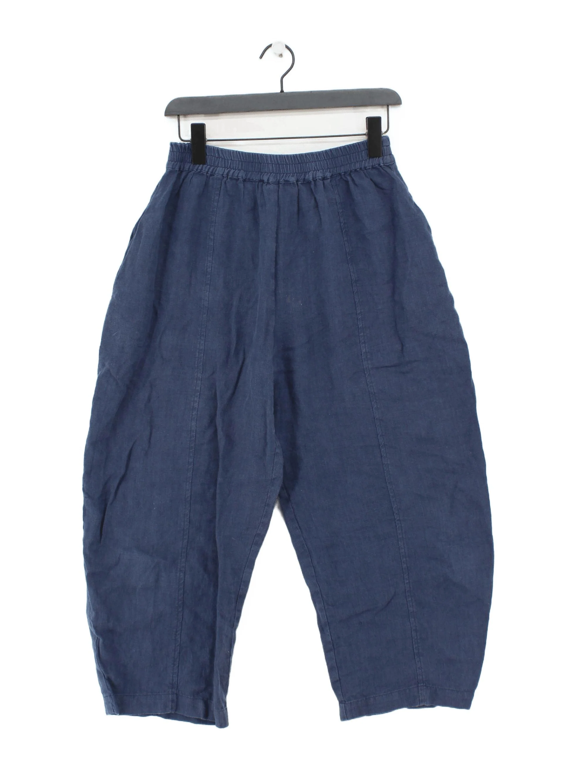 BEYOND NINE Women's Trousers XS Blue 100% Linen Wide-Leg Capri