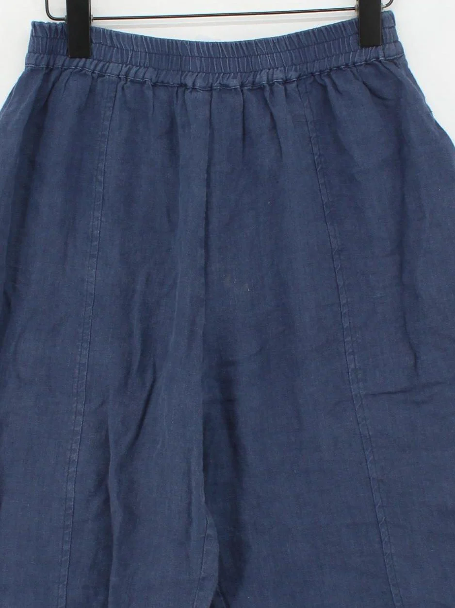 BEYOND NINE Women's Trousers XS Blue 100% Linen Wide-Leg Capri - Image 3