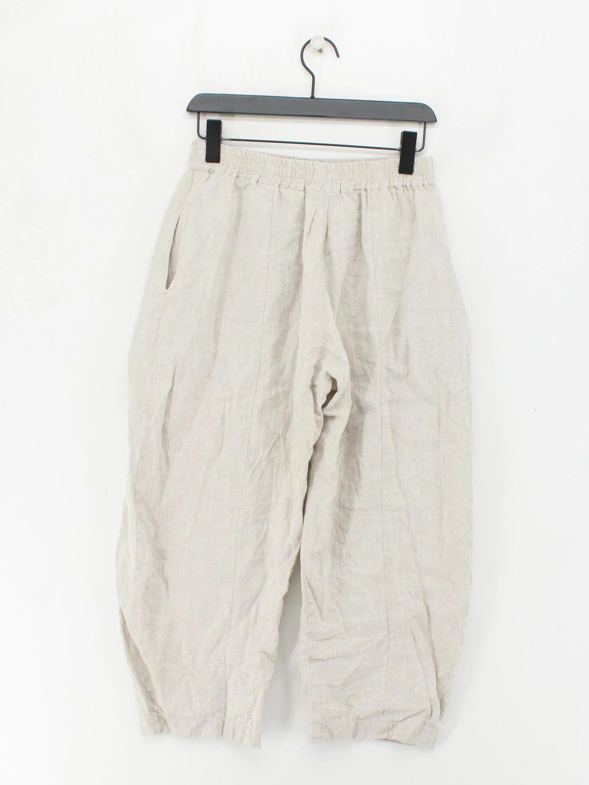 BEYOND NINE Women's Trousers XS Cream 100% Linen Wide-Leg Cropped - Image 2