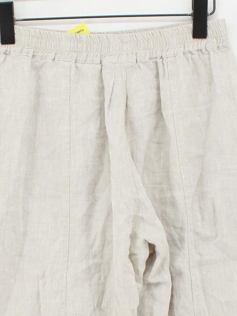 BEYOND NINE Women's Trousers XS Cream 100% Linen Wide-Leg Cropped - Image 3