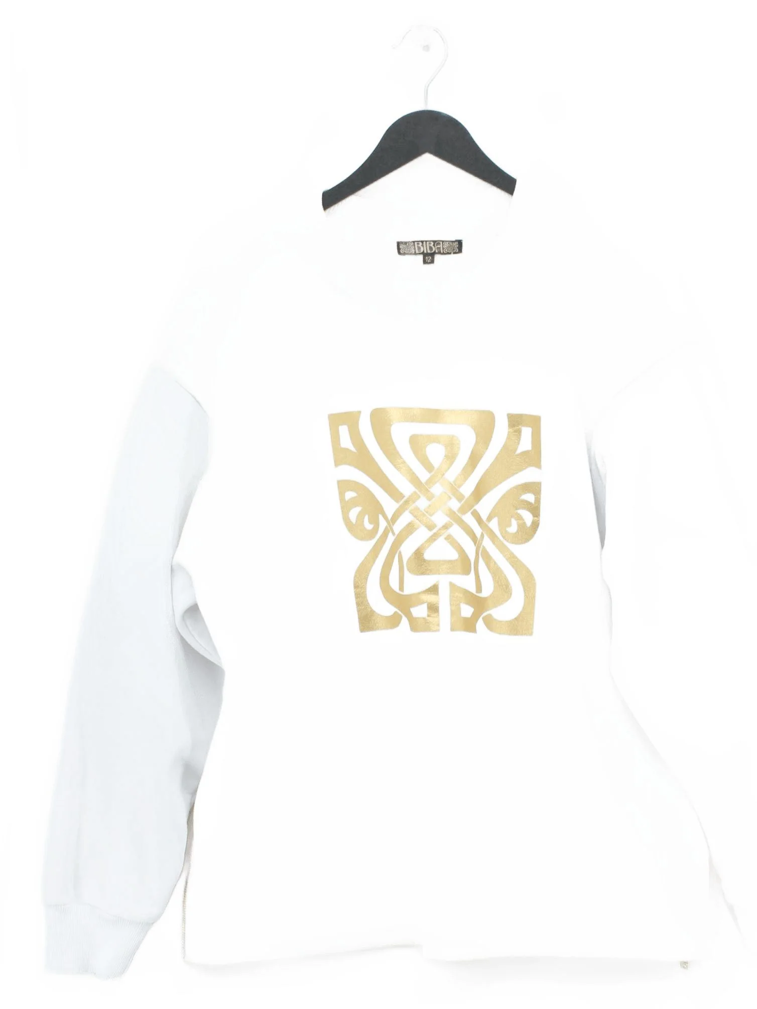 BIBA Women's Hoodie UK 12 White Graphic Cotton with Polyester Pullover