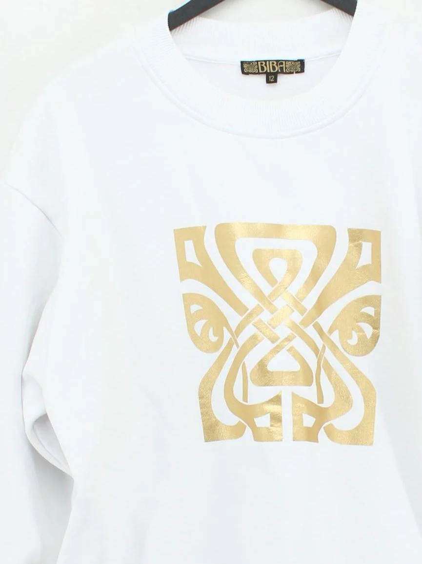 BIBA Women's Hoodie UK 12 White Graphic Cotton with Polyester Pullover - Image 3