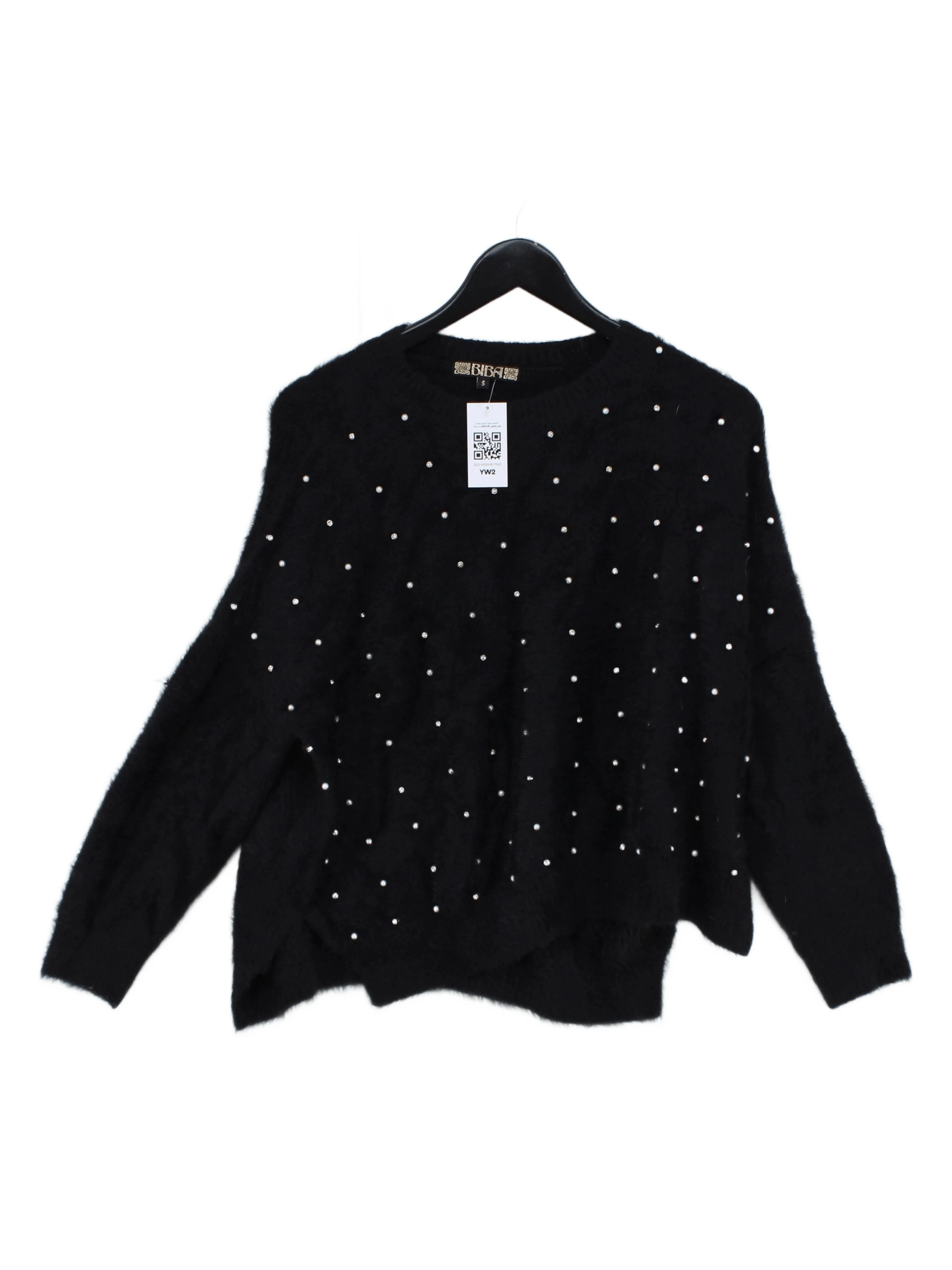 BIBA Women's Jumper S Black Nylon with Acrylic Crew Neck Pullover