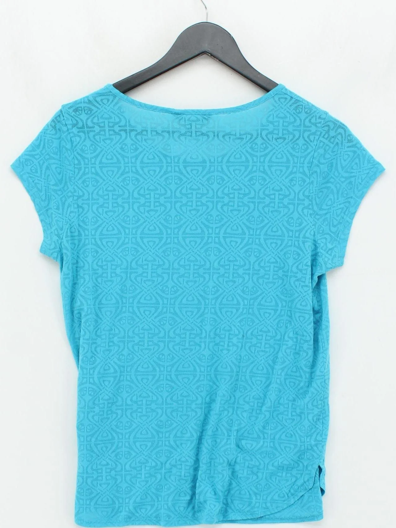 BIBA Women's T-Shirt UK 8 Blue Geometric 100% Other Short Sleeve V-Neck Basic - Image 2