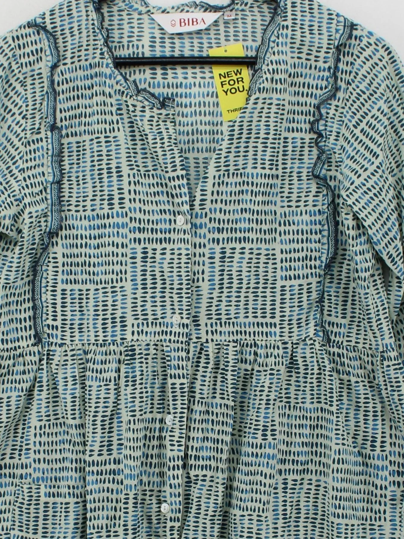 BIBA Women's Top M Multi Geometric 100% Cotton 3/4 Sleeve V-Neck Tunic - Image 3