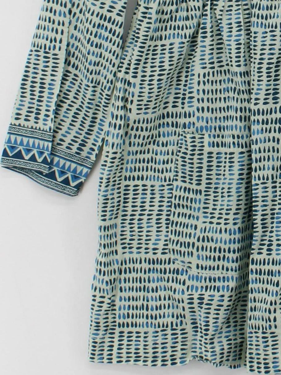 BIBA Women's Top M Multi Geometric 100% Cotton 3/4 Sleeve V-Neck Tunic - Image 4