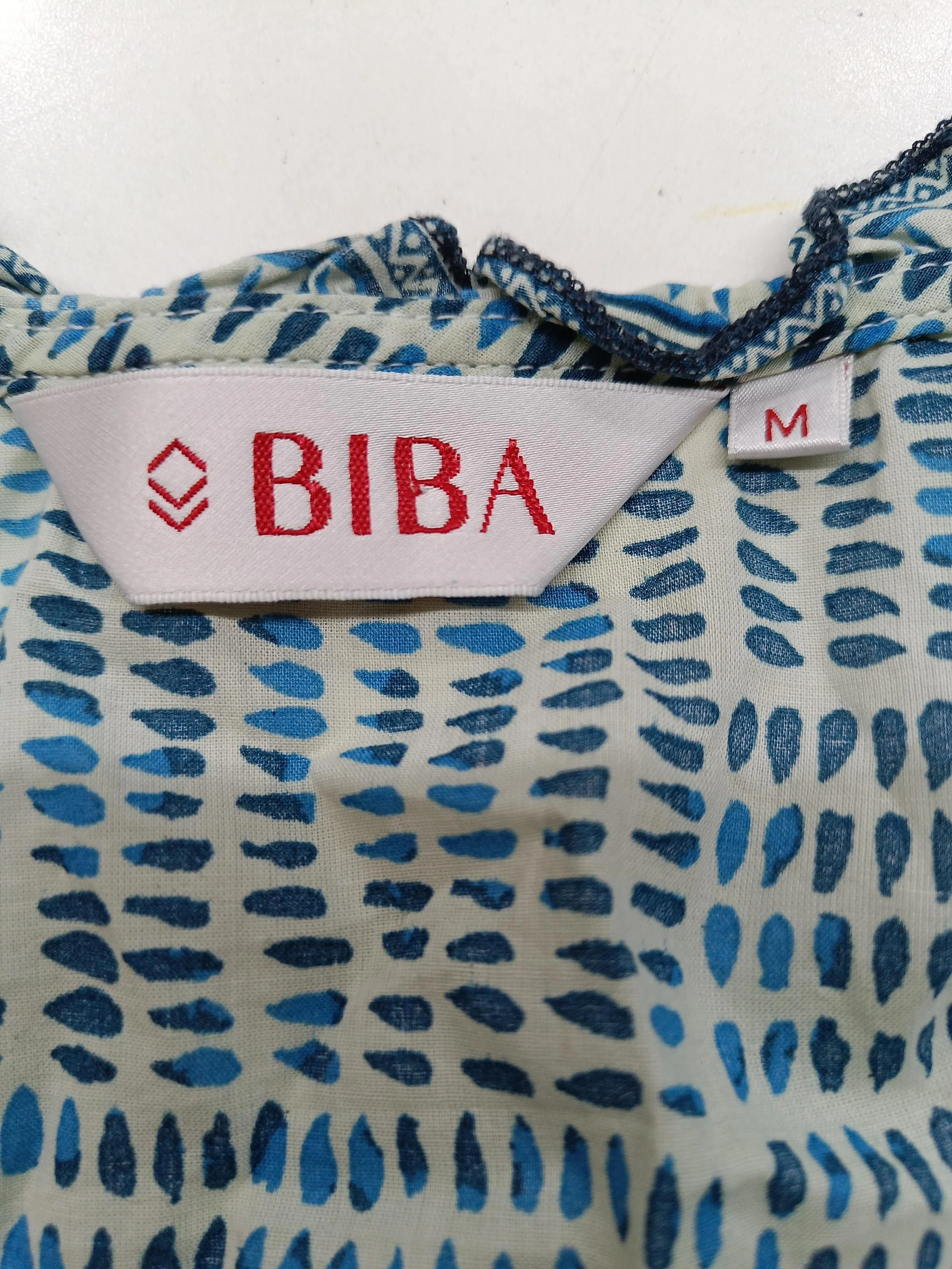BIBA Women's Top M Multi Geometric 100% Cotton 3/4 Sleeve V-Neck Tunic - Image 5