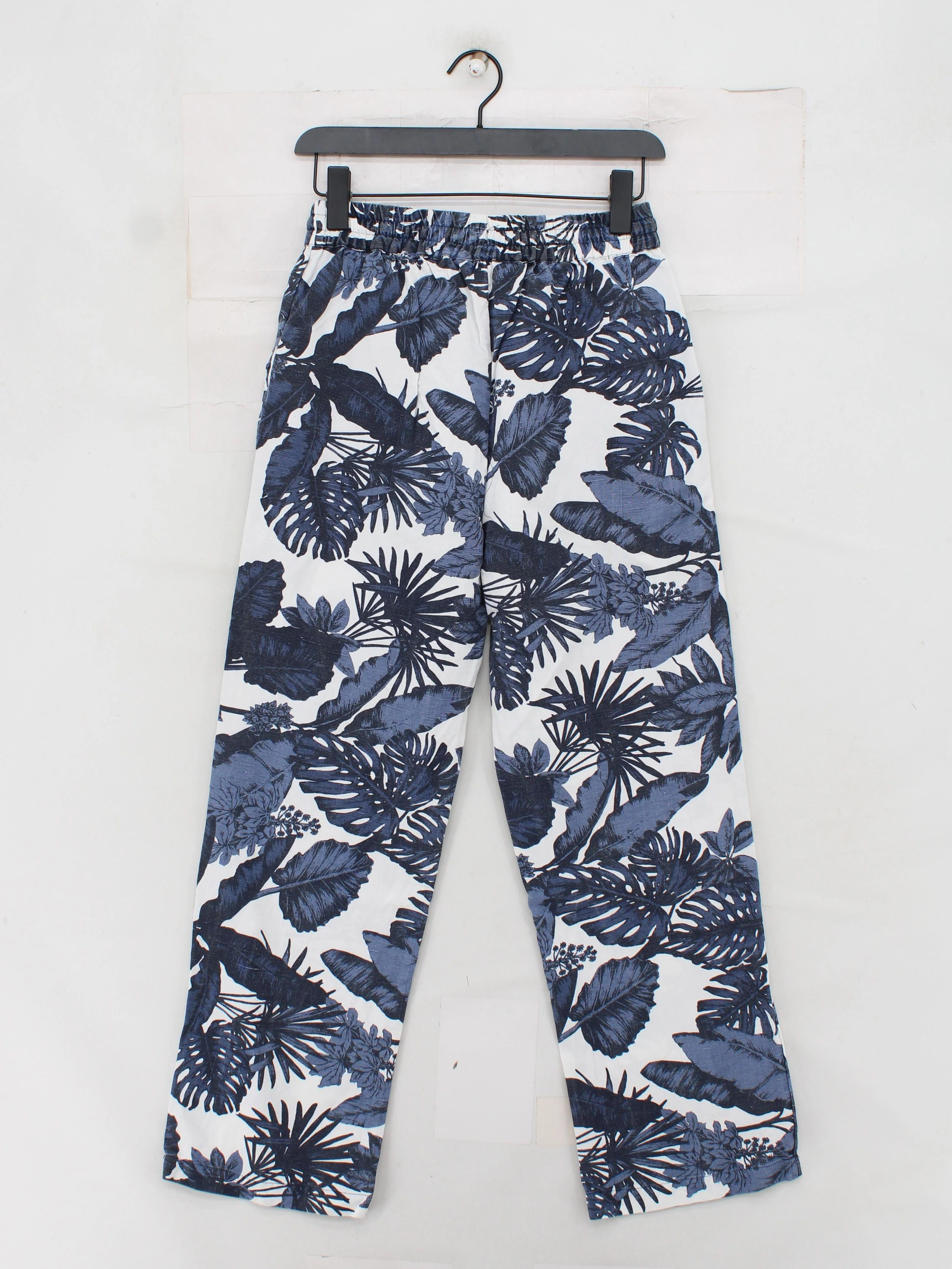 BIBA Women's Trousers UK 8 Multi Floral Cotton with Linen Wide-Leg Sweatpants - Image 2