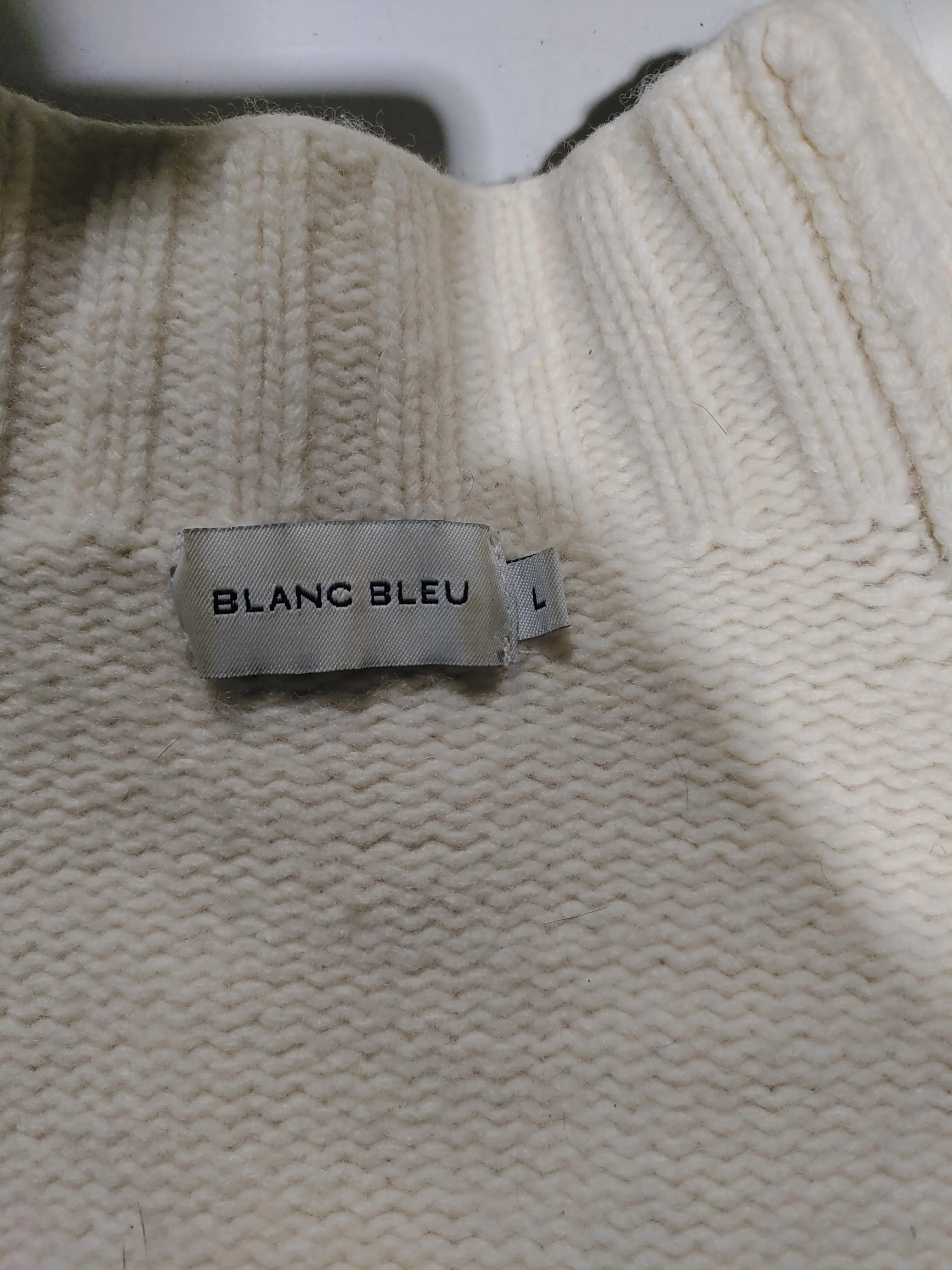 Blanc Bleu Men's Jumper L Cream Wool with Polyamide High Neck Pullover - Image 6