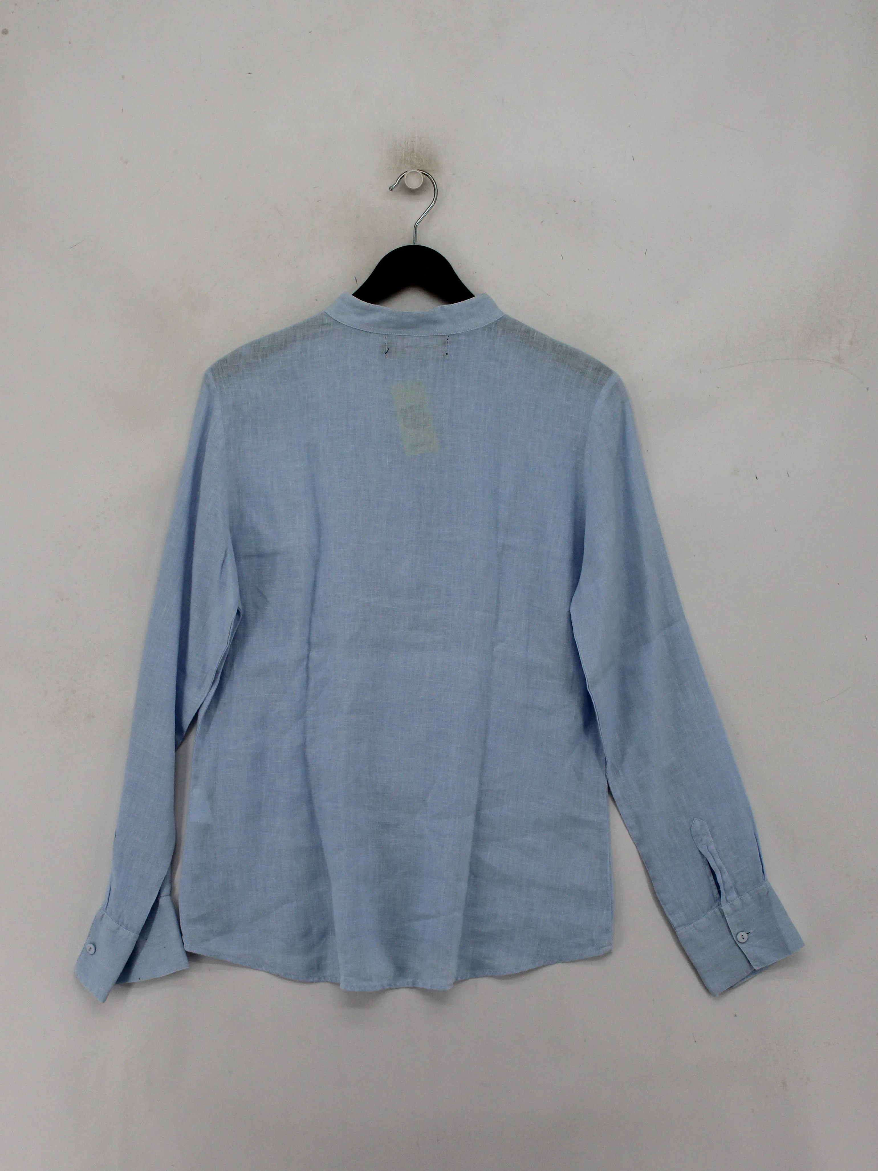 Blanc Bleu Women's Blouse M Blue 100% Linen Long Sleeve Collared Basic - Image 2